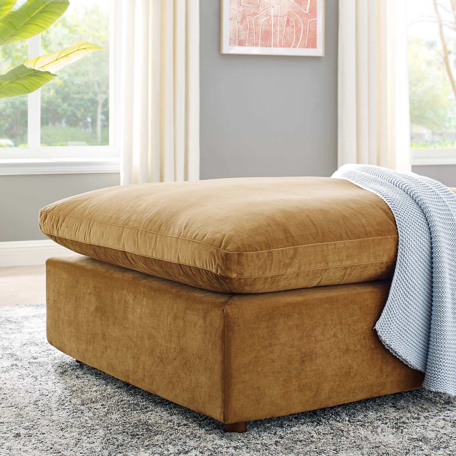 Modway Ottomans & Stools - Commix Down Filled Overstuffed Performance Velvet Ottoman Cognac