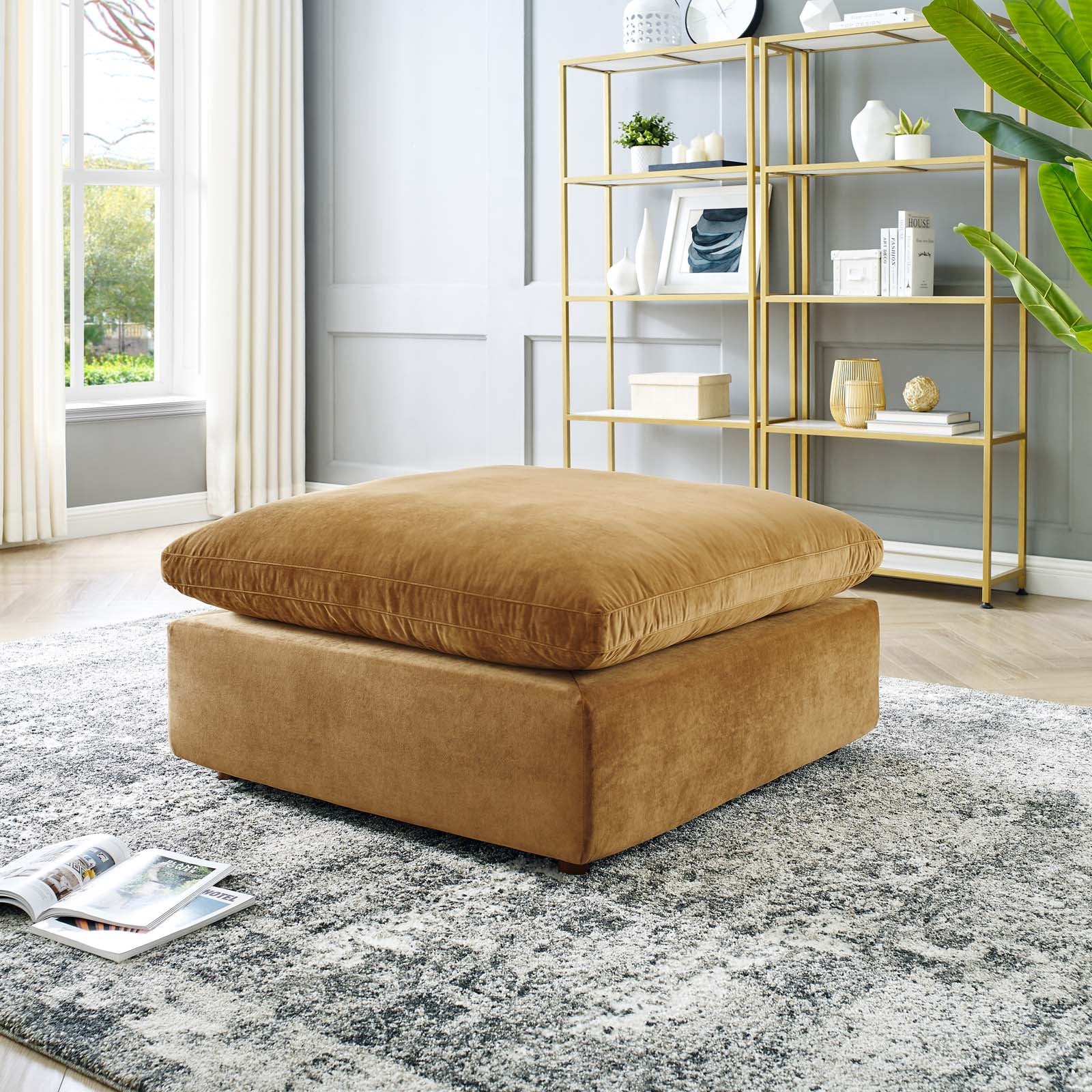 Modway Ottomans & Stools - Commix Down Filled Overstuffed Performance Velvet Ottoman Cognac