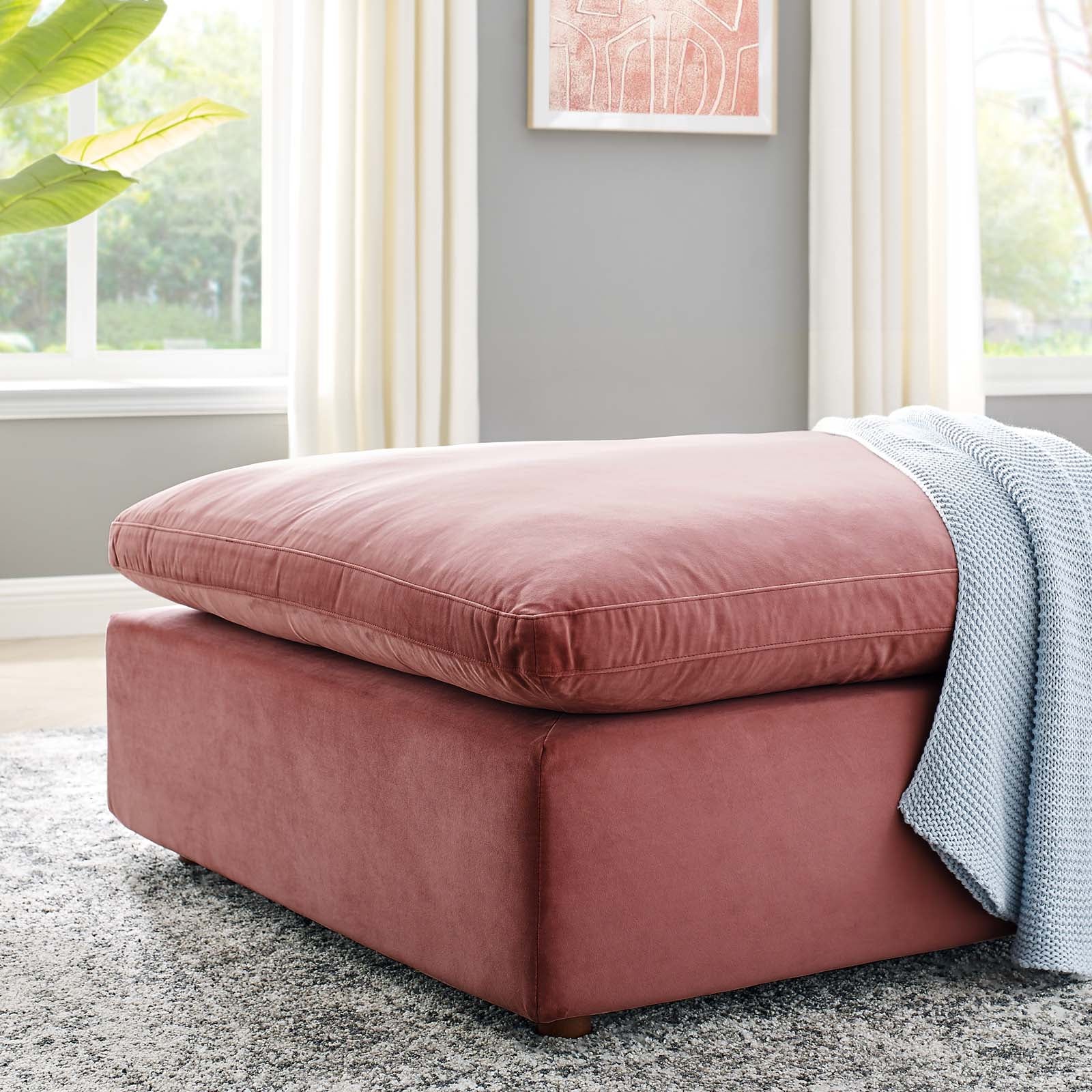 Modway Ottomans & Stools - Commix Down Filled Overstuffed Performance Velvet Ottoman Dusty Rose