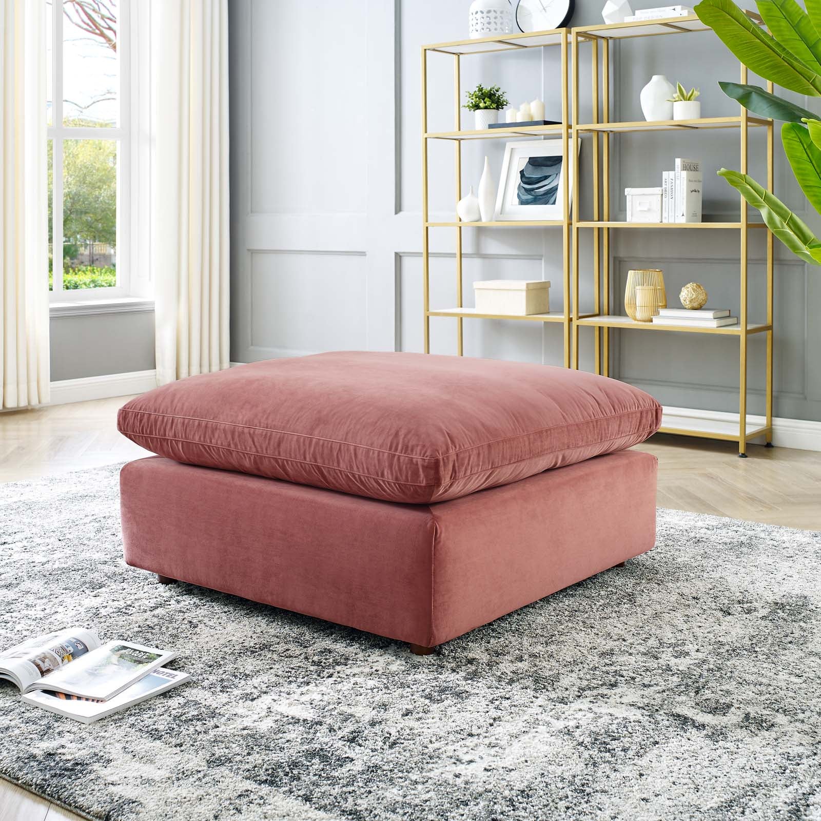 Modway Ottomans & Stools - Commix Down Filled Overstuffed Performance Velvet Ottoman Dusty Rose