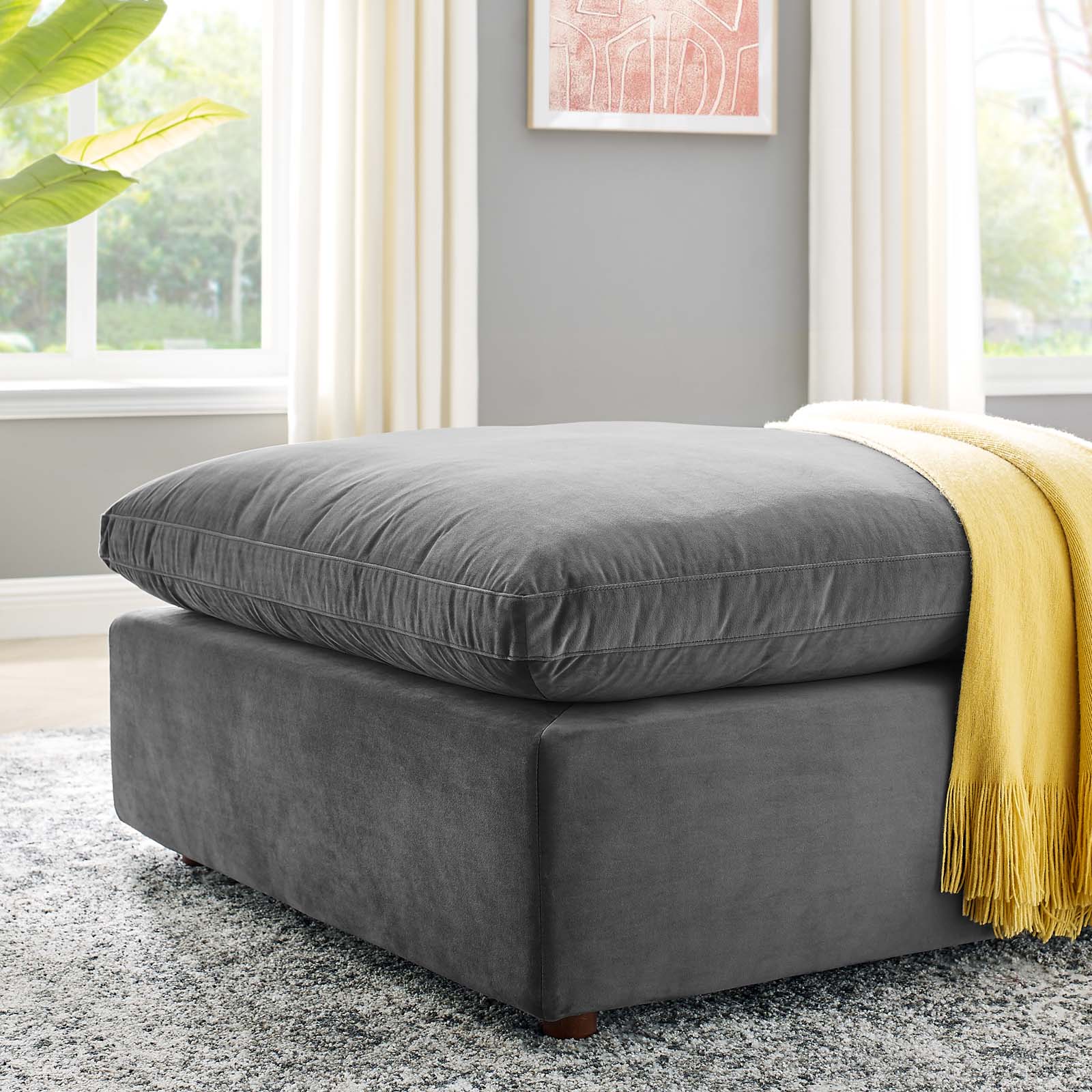 Modway Ottomans & Stools - Commix Down Filled Overstuffed Performance Velvet Ottoman Gray