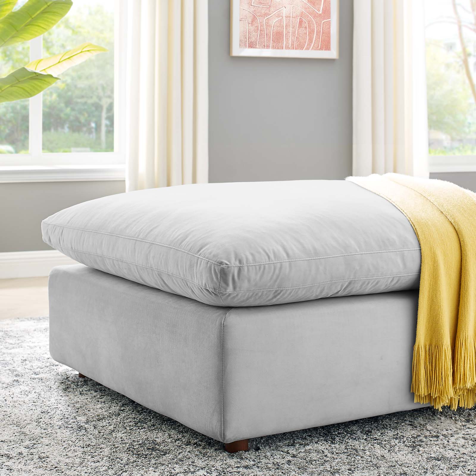 Modway Ottomans & Stools - Commix Down Filled Overstuffed Performance Velvet Ottoman Light Gray