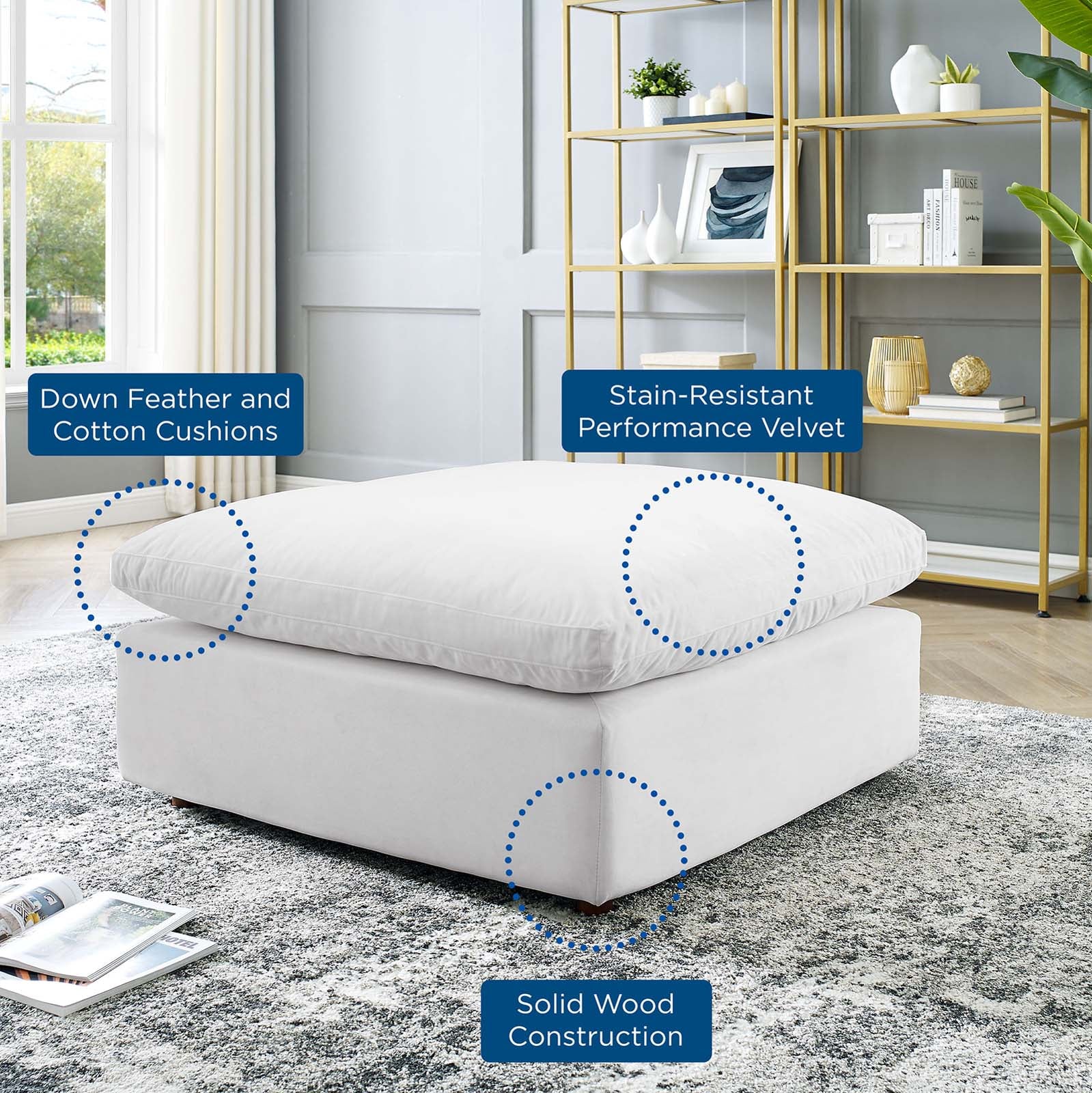 Modway Ottomans & Stools - Commix Down Filled Overstuffed Performance Velvet Ottoman White
