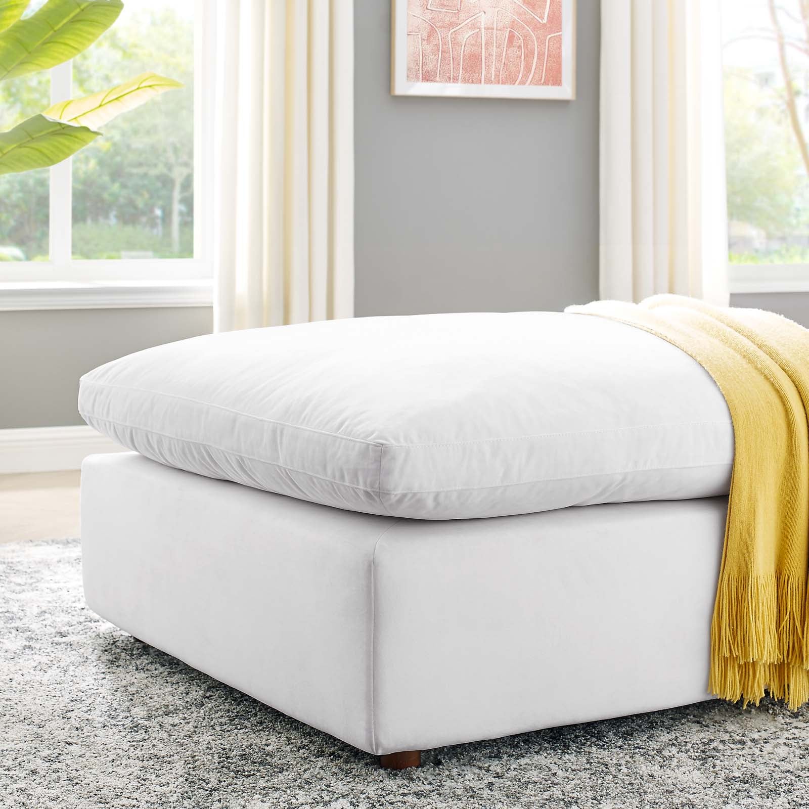 Modway Ottomans & Stools - Commix Down Filled Overstuffed Performance Velvet Ottoman White