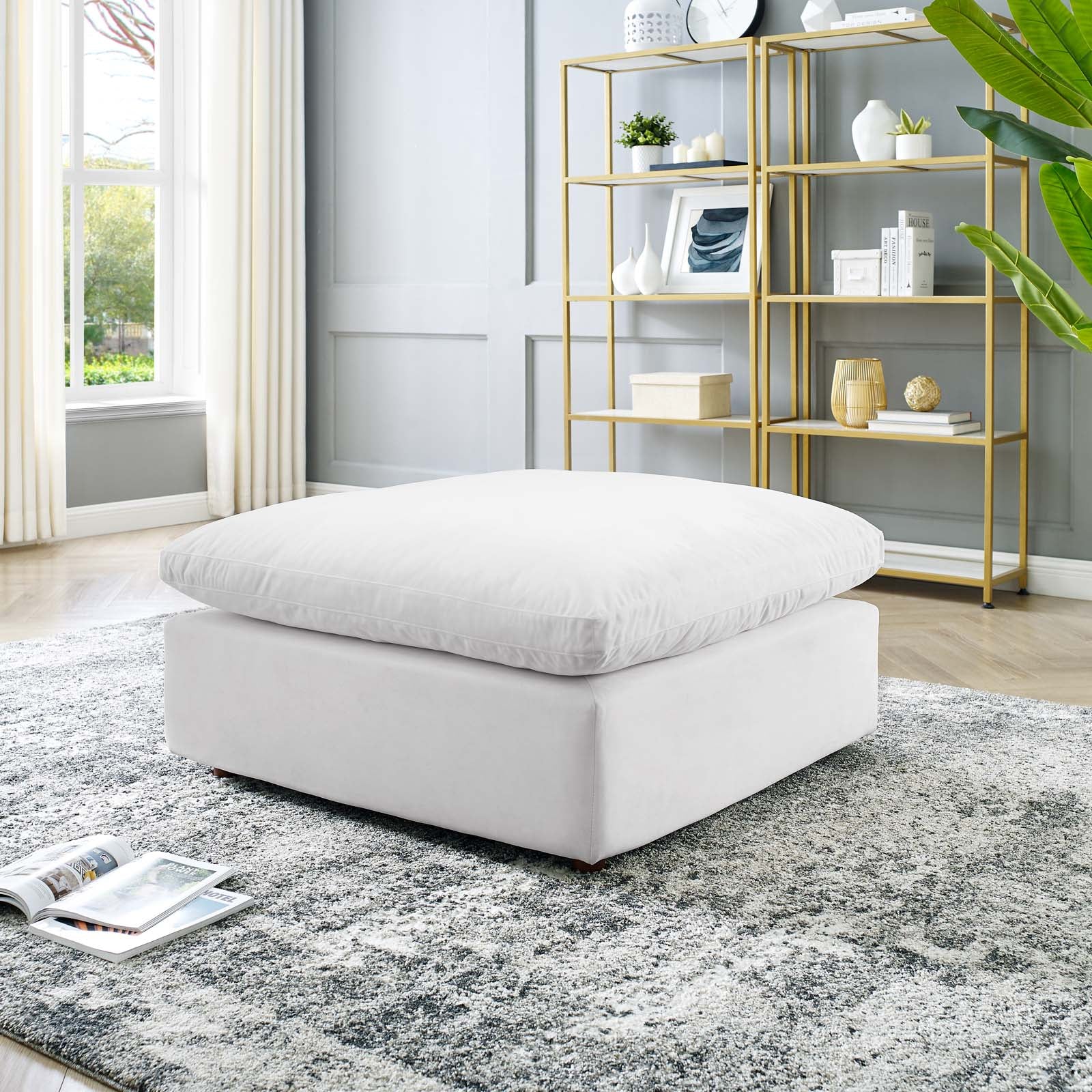 Modway Ottomans & Stools - Commix Down Filled Overstuffed Performance Velvet Ottoman White