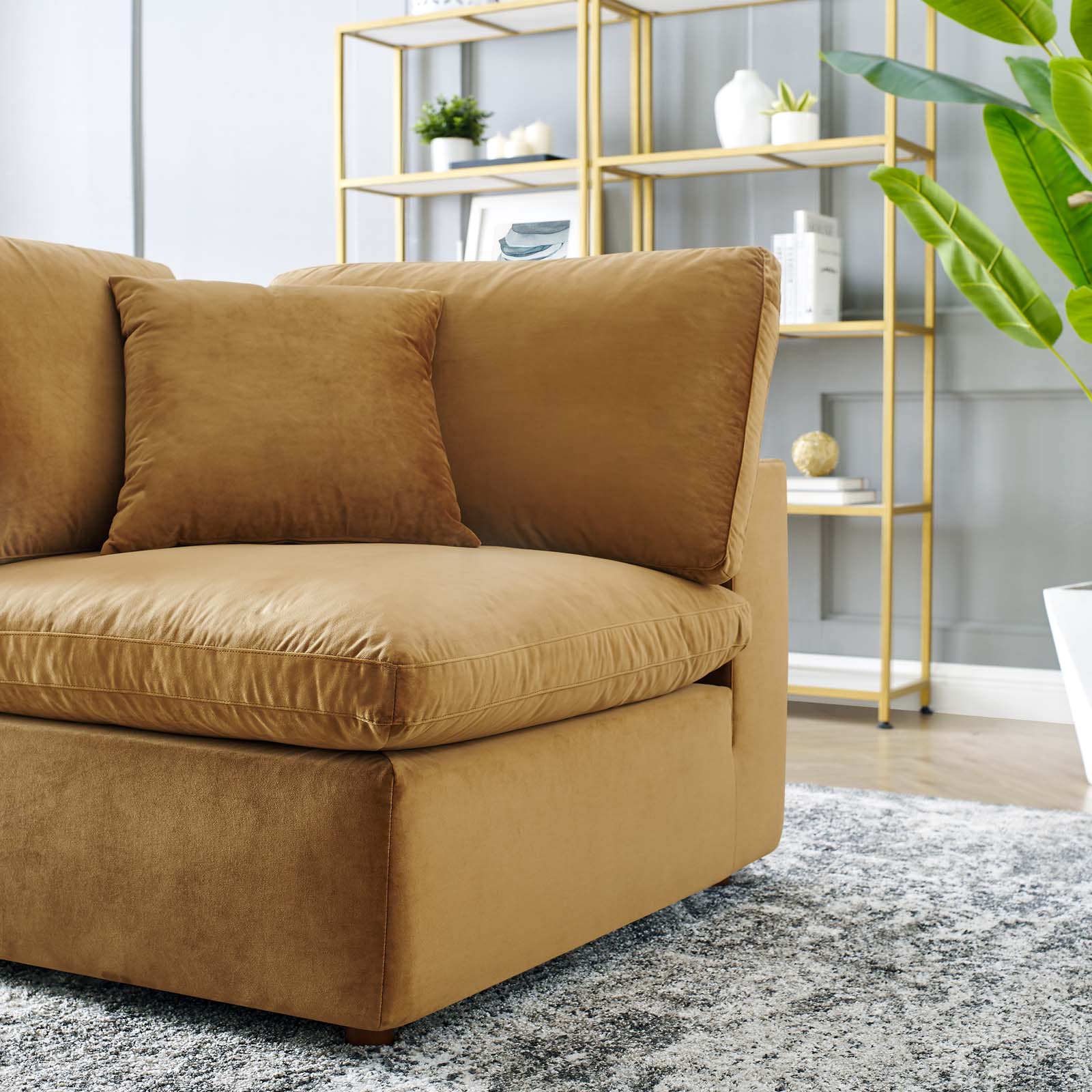 Modway Accent Chairs - Commix Down Filled Overstuffed Performance Velvet Corner Chair Cognac