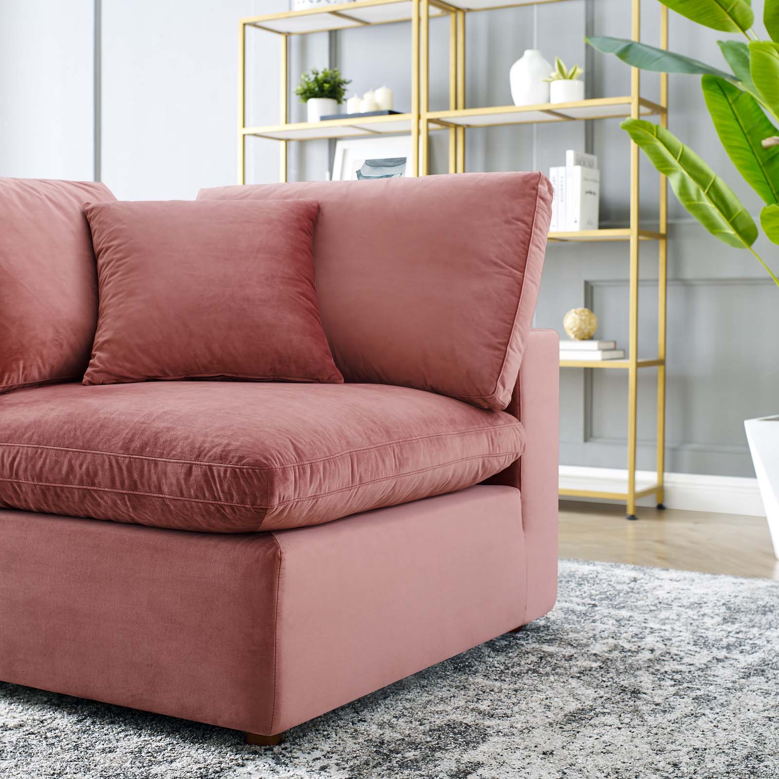 Modway Accent Chairs - Commix Down Filled Overstuffed Performance Velvet Corner Chair Dusty Rose