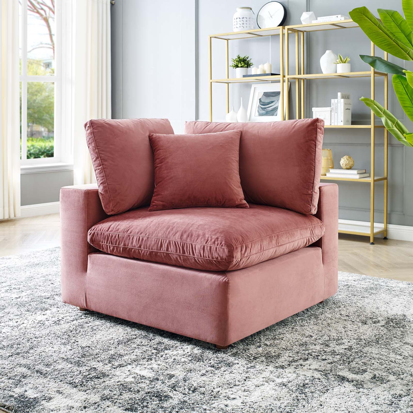 Modway Accent Chairs - Commix Down Filled Overstuffed Performance Velvet Corner Chair Dusty Rose