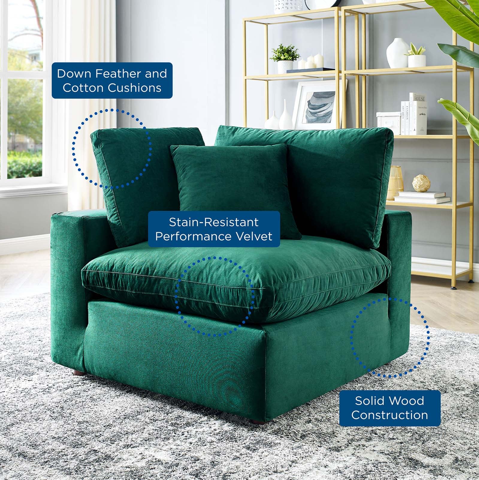 Modway Accent Chairs - Commix Down Filled Overstuffed Performance Velvet Corner Chair Green