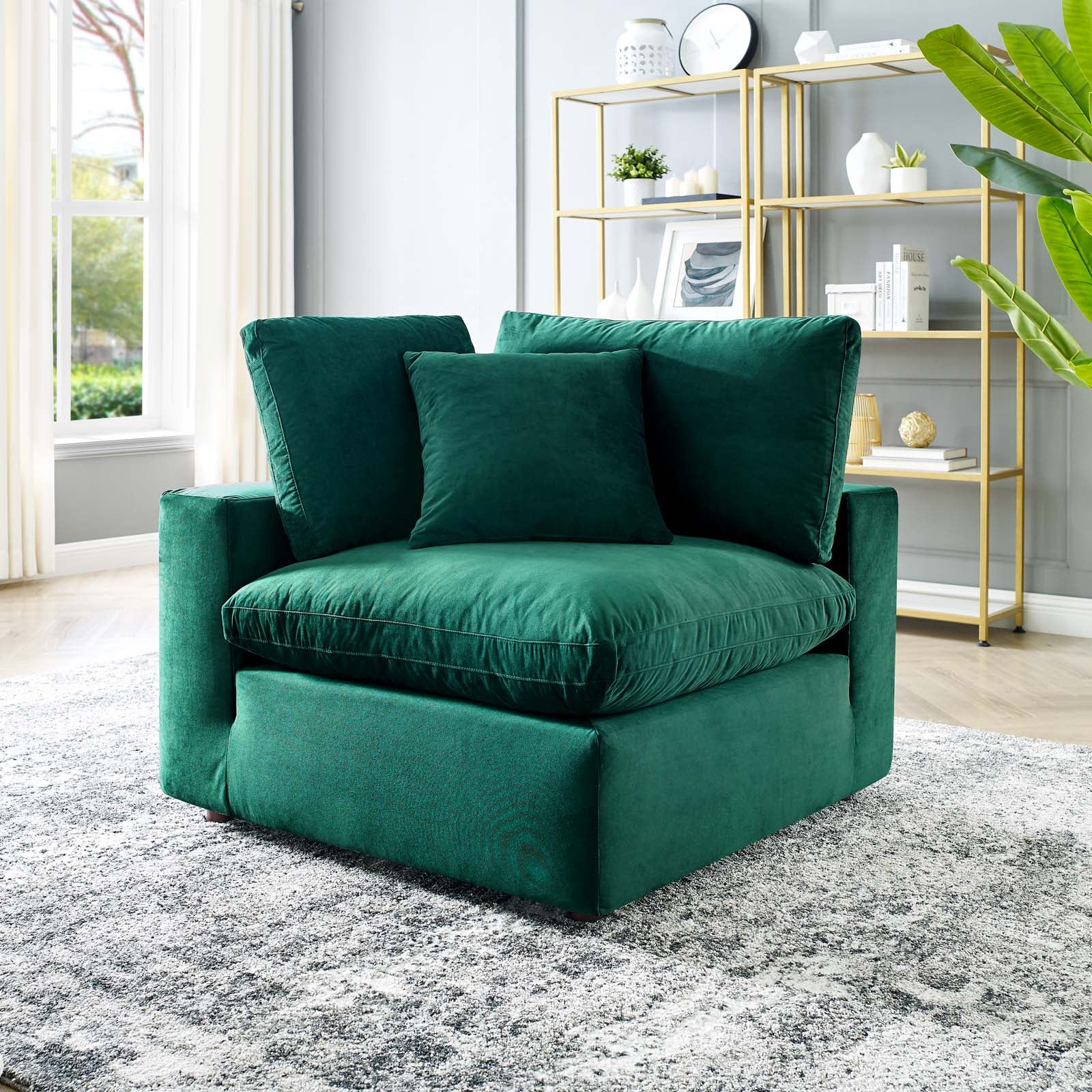 Modway Accent Chairs - Commix Down Filled Overstuffed Performance Velvet Corner Chair Green