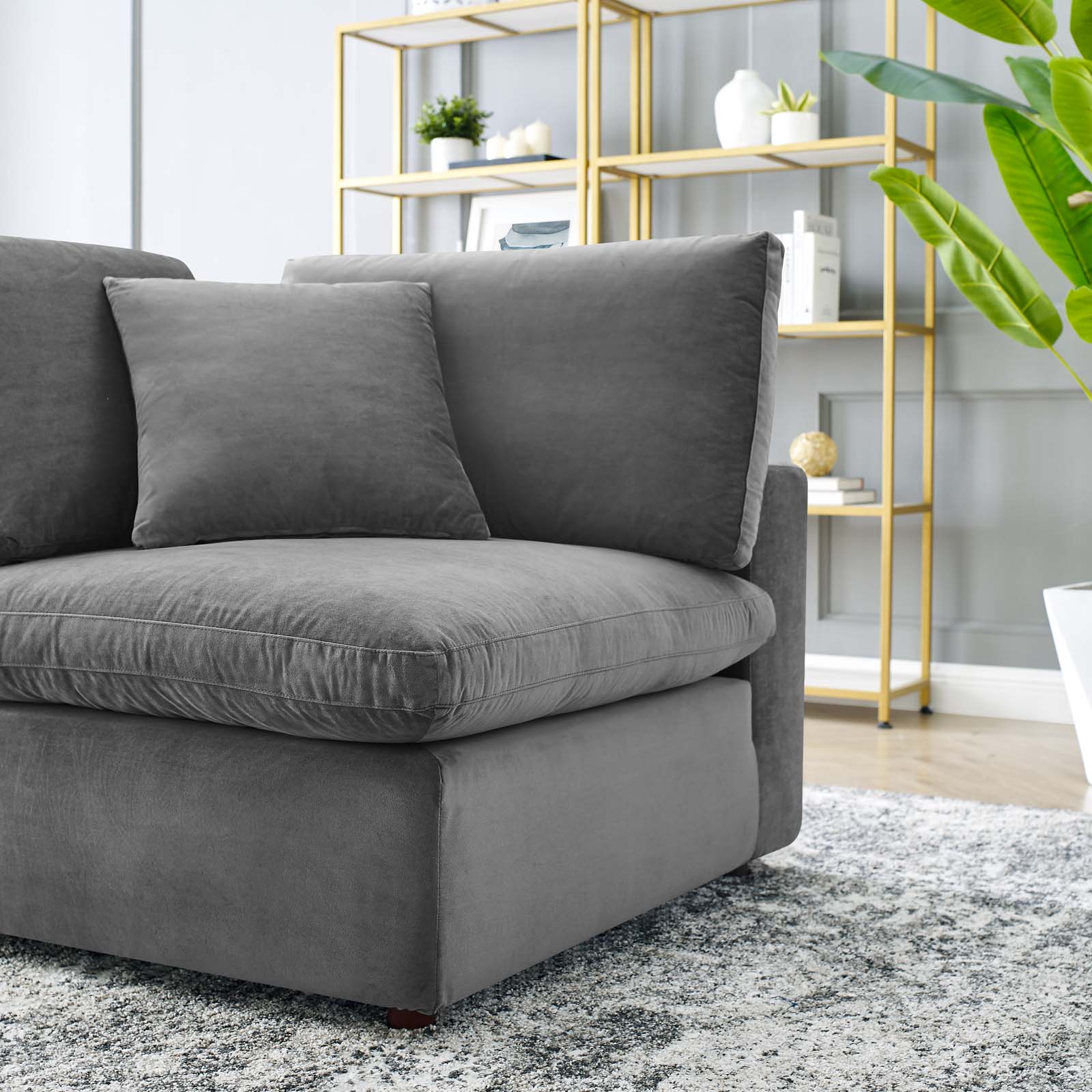 Modway Accent Chairs - Commix Down Filled Overstuffed Performance Velvet Corner Chair Gray