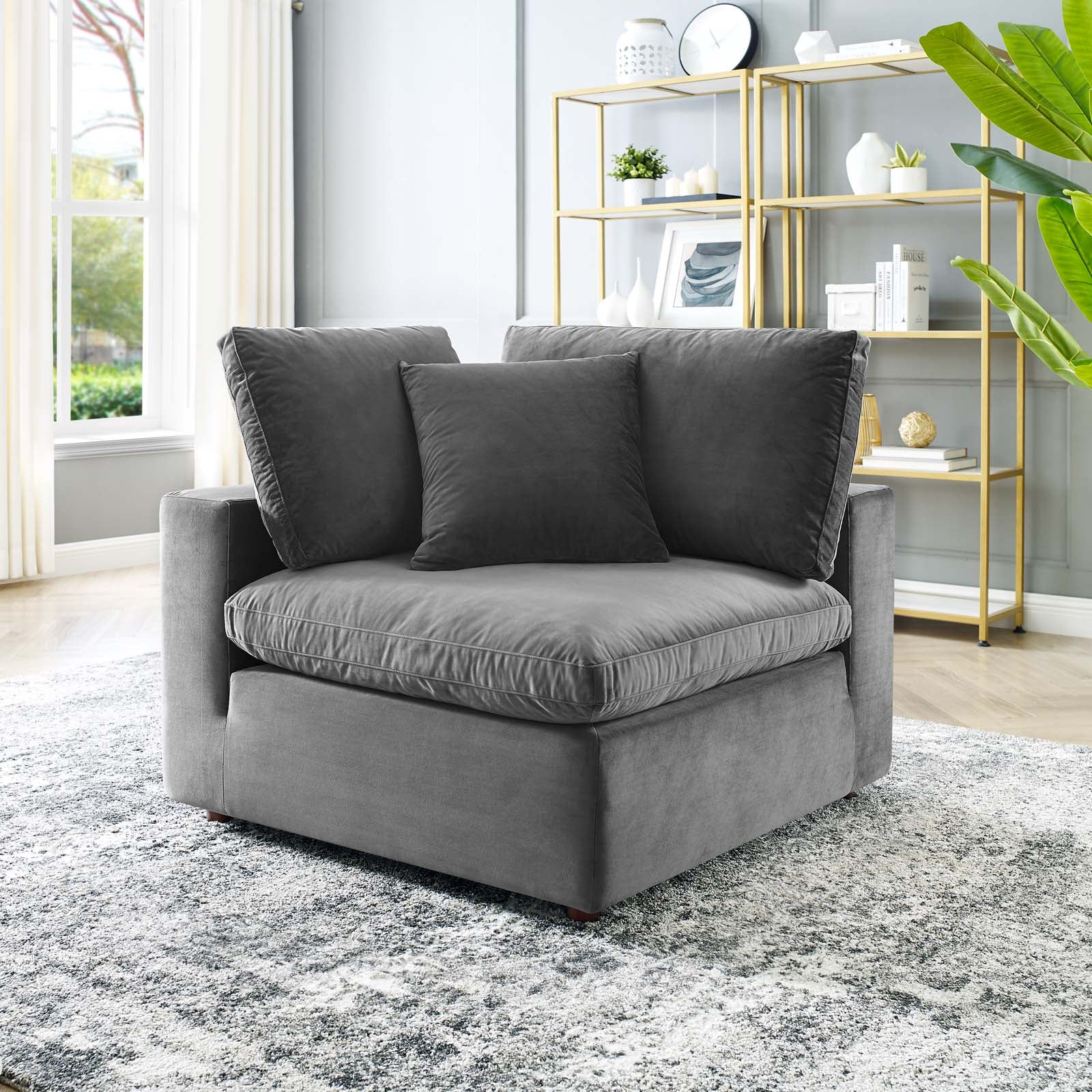 Modway Accent Chairs - Commix Down Filled Overstuffed Performance Velvet Corner Chair Gray
