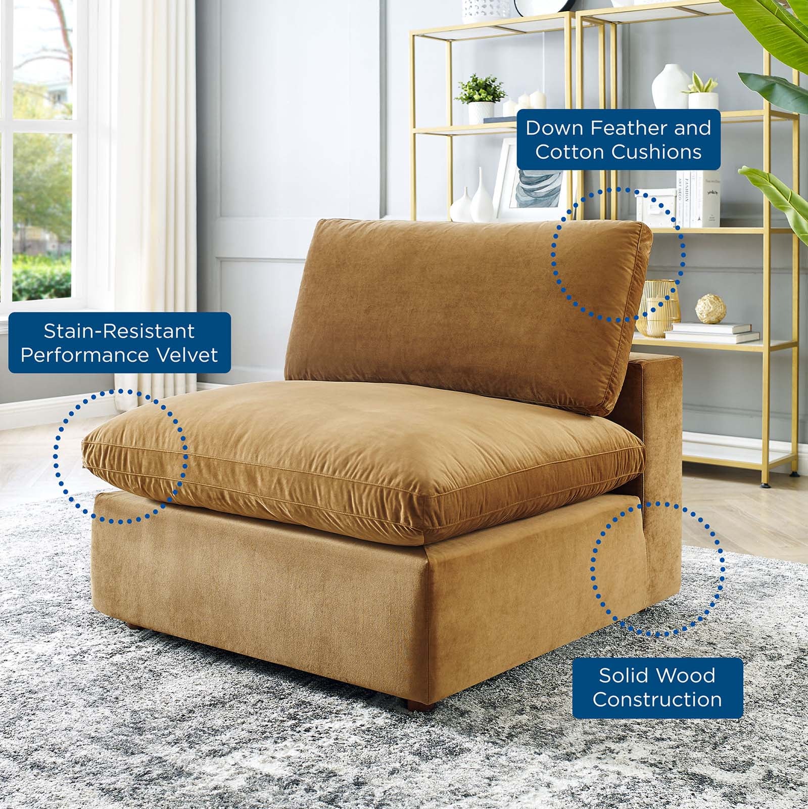 Modway Accent Chairs - Commix Down Filled Overstuffed Performance Velvet Armless Chair Cognac