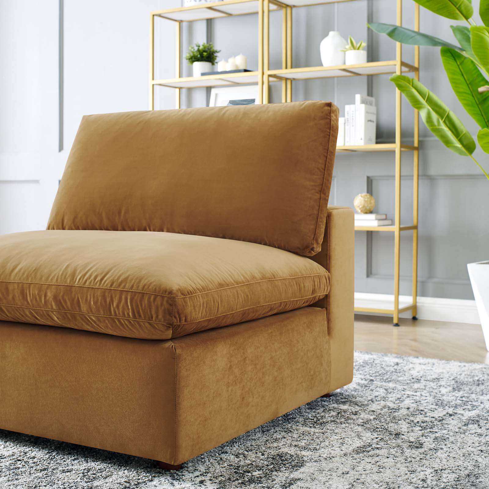 Modway Accent Chairs - Commix Down Filled Overstuffed Performance Velvet Armless Chair Cognac