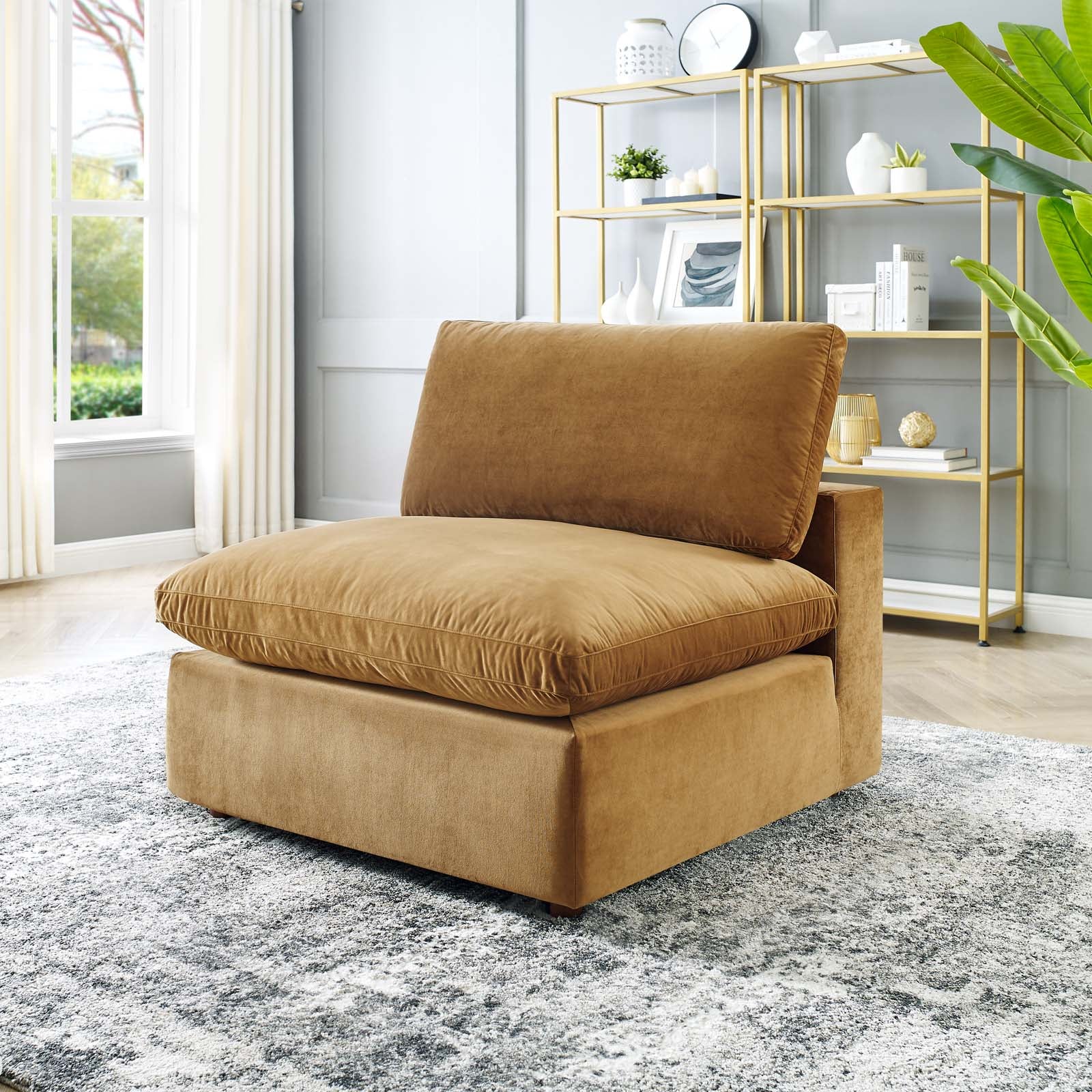 Modway Accent Chairs - Commix Down Filled Overstuffed Performance Velvet Armless Chair Cognac
