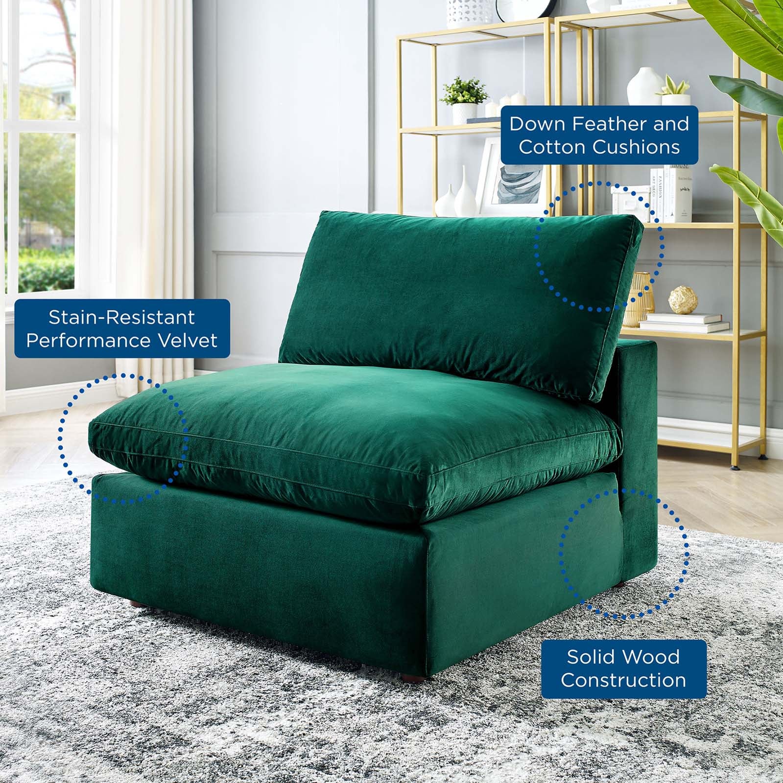 Modway Accent Chairs - Commix Down Filled Overstuffed Performance Velvet Armless Chair Green