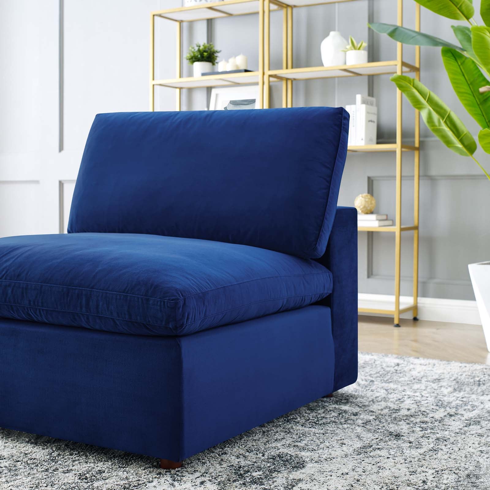 Modway Accent Chairs - Commix Down Filled Overstuffed Performance Velvet Armless Chair Navy