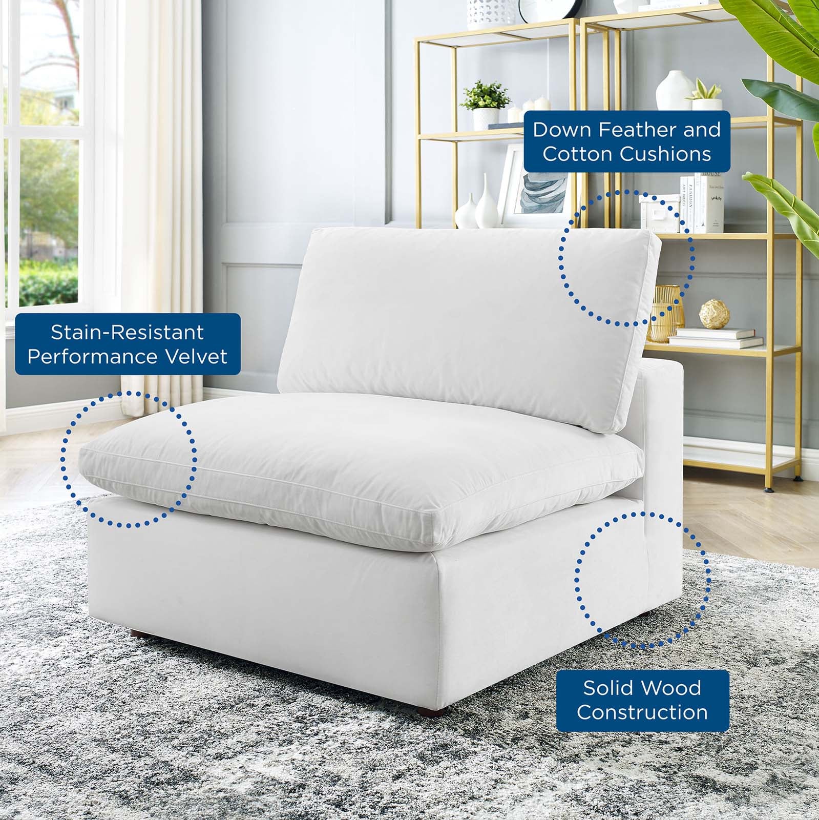 Modway Accent Chairs - Commix Down Filled Overstuffed Performance Velvet Armless Chair White