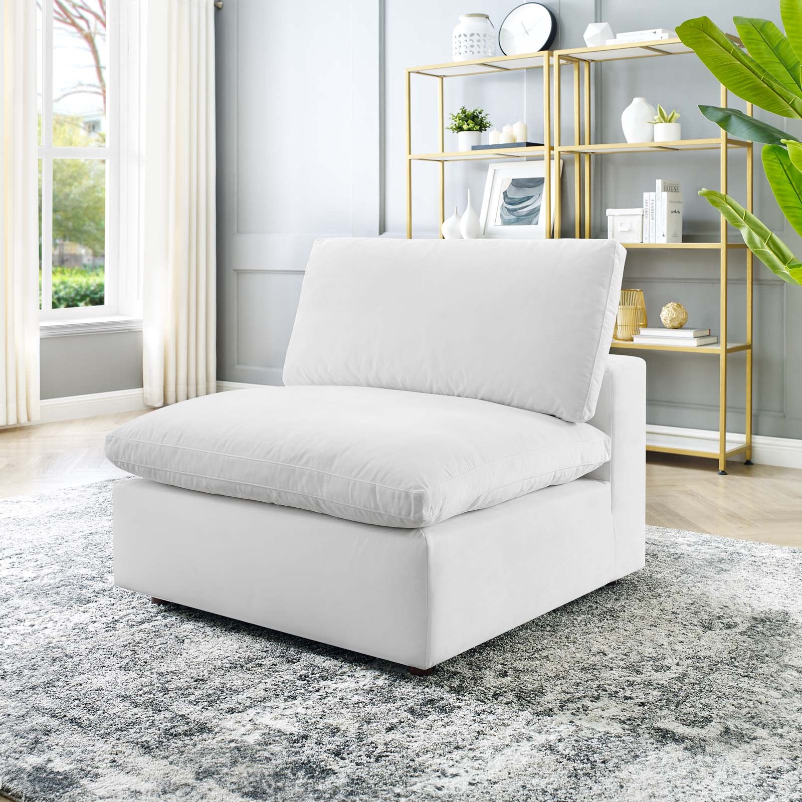 Modway Accent Chairs - Commix Down Filled Overstuffed Performance Velvet Armless Chair White