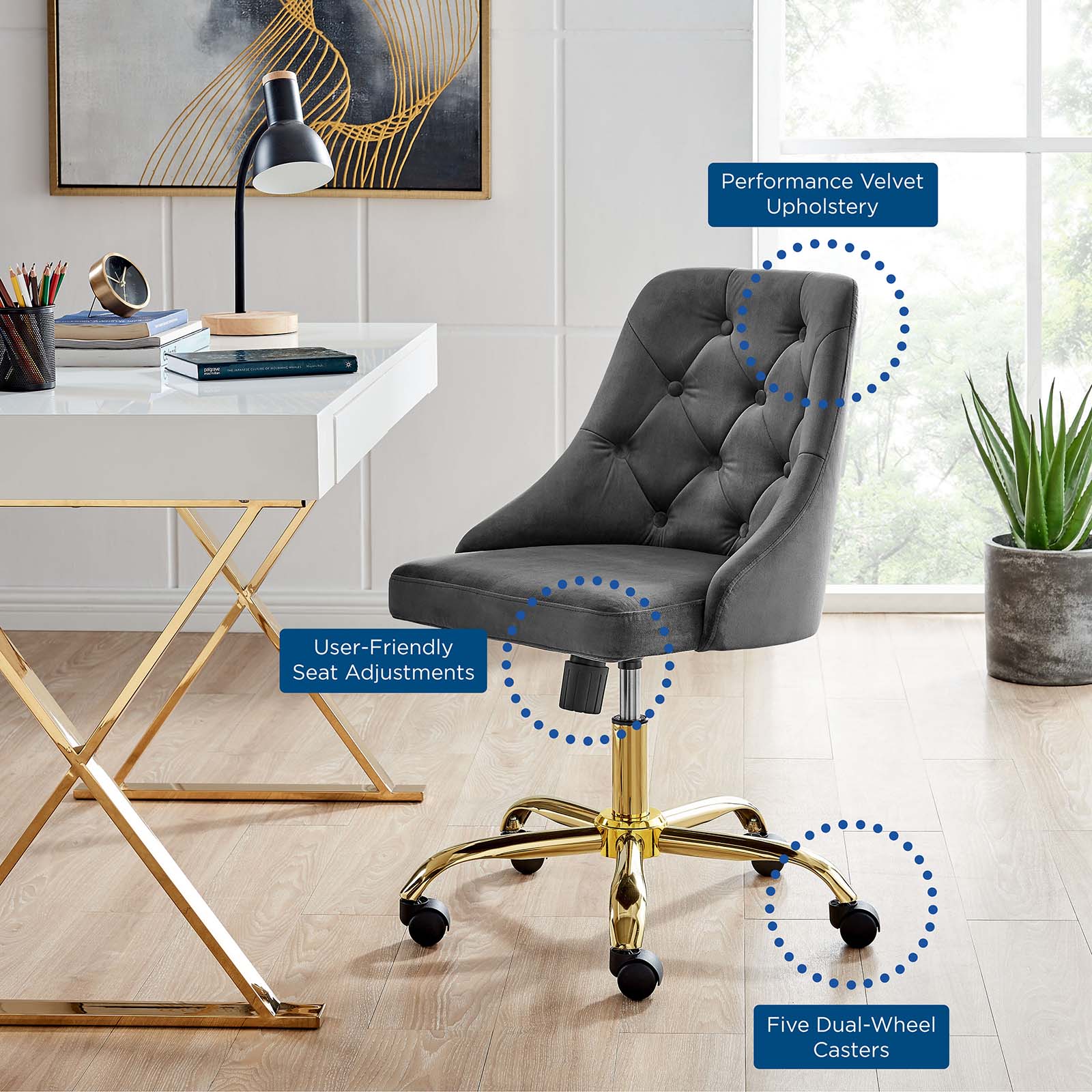 Tufted velvet on sale office chair