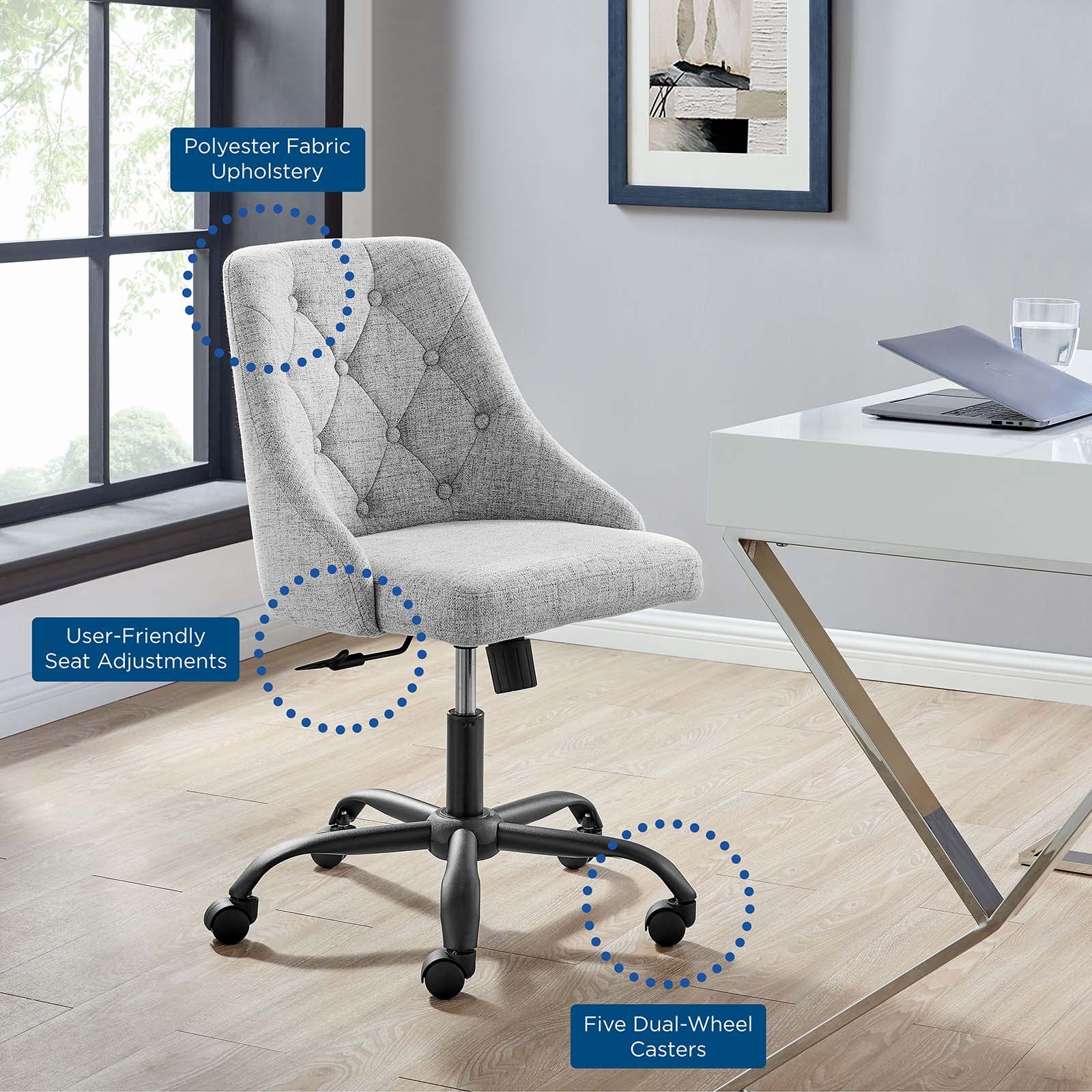 Modway Task Chairs - Distinct Tufted Swivel Upholstered Office Chair Black Light Gray