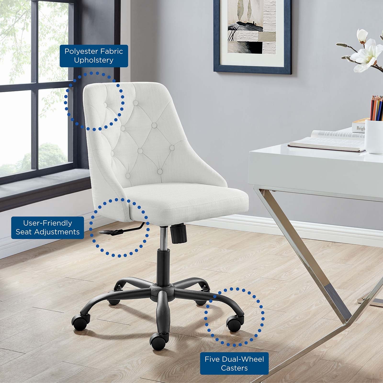 Modway Task Chairs - Distinct Tufted Swivel Upholstered Office Chair Black White