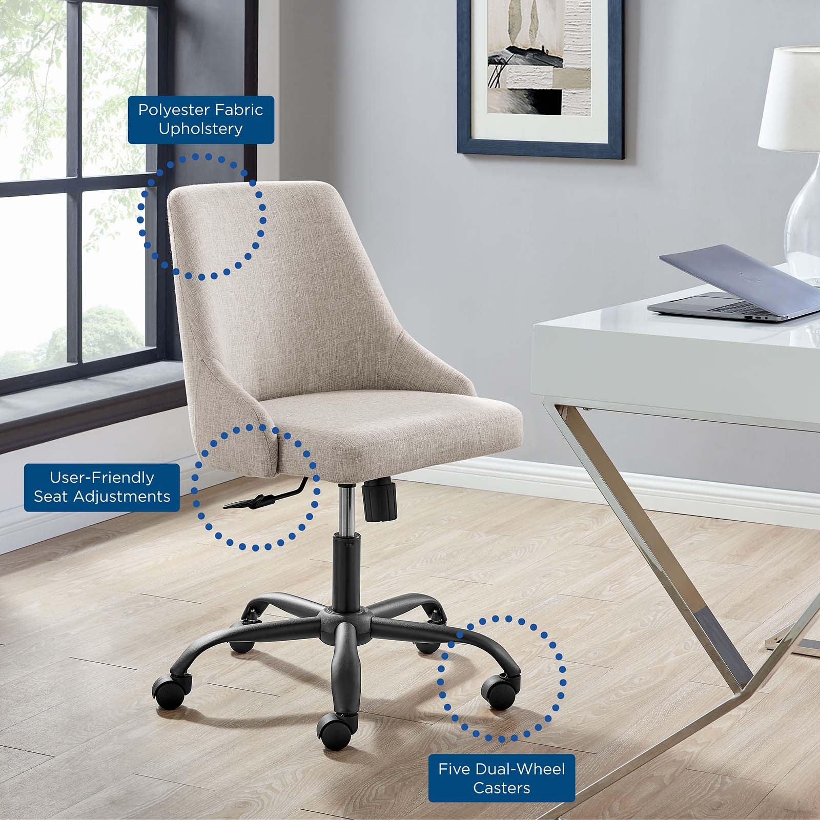 Modway Task Chairs - Designate Swivel Upholstered Office Chair Black Beige