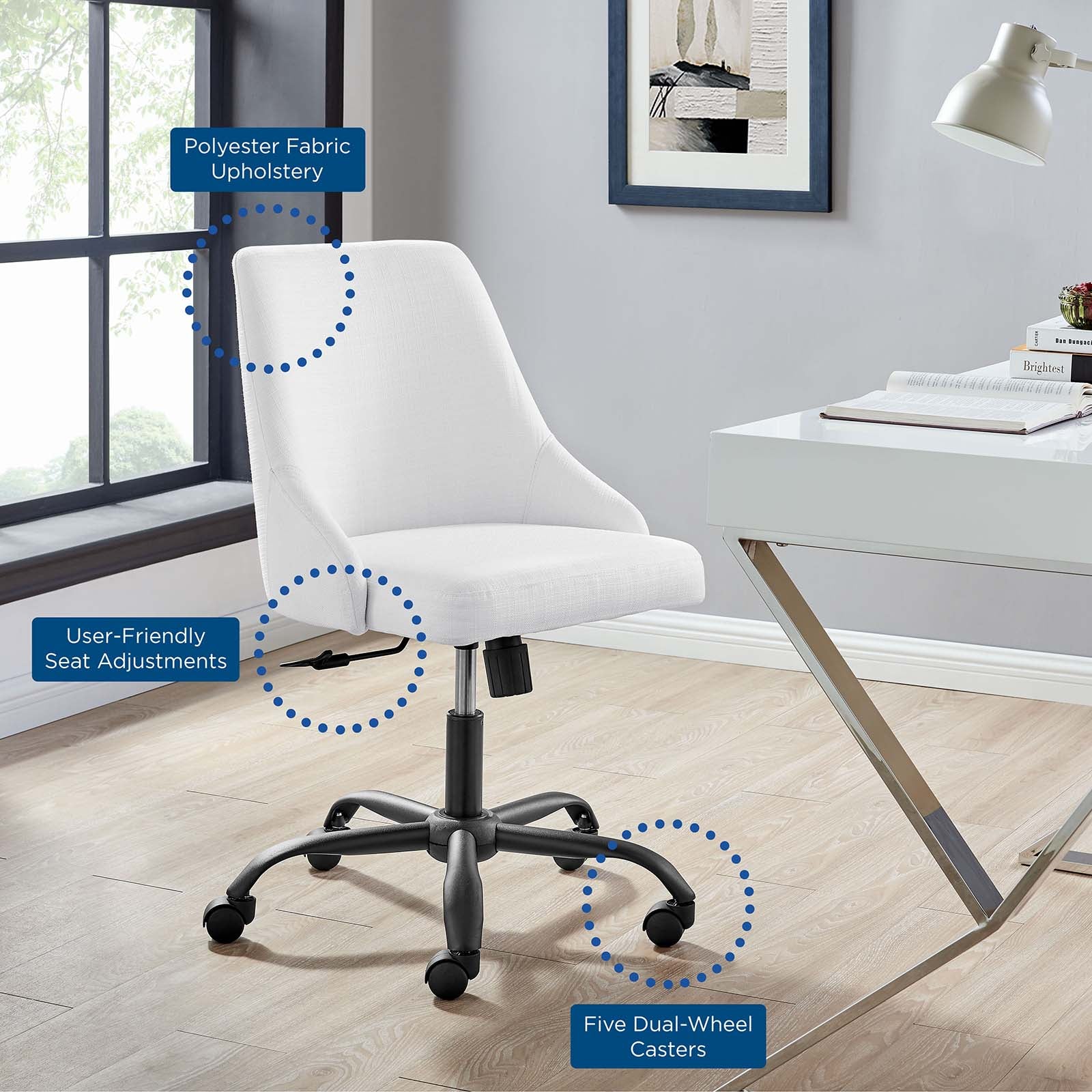 Modway Task Chairs - Designate Swivel Upholstered Office Chair Black White