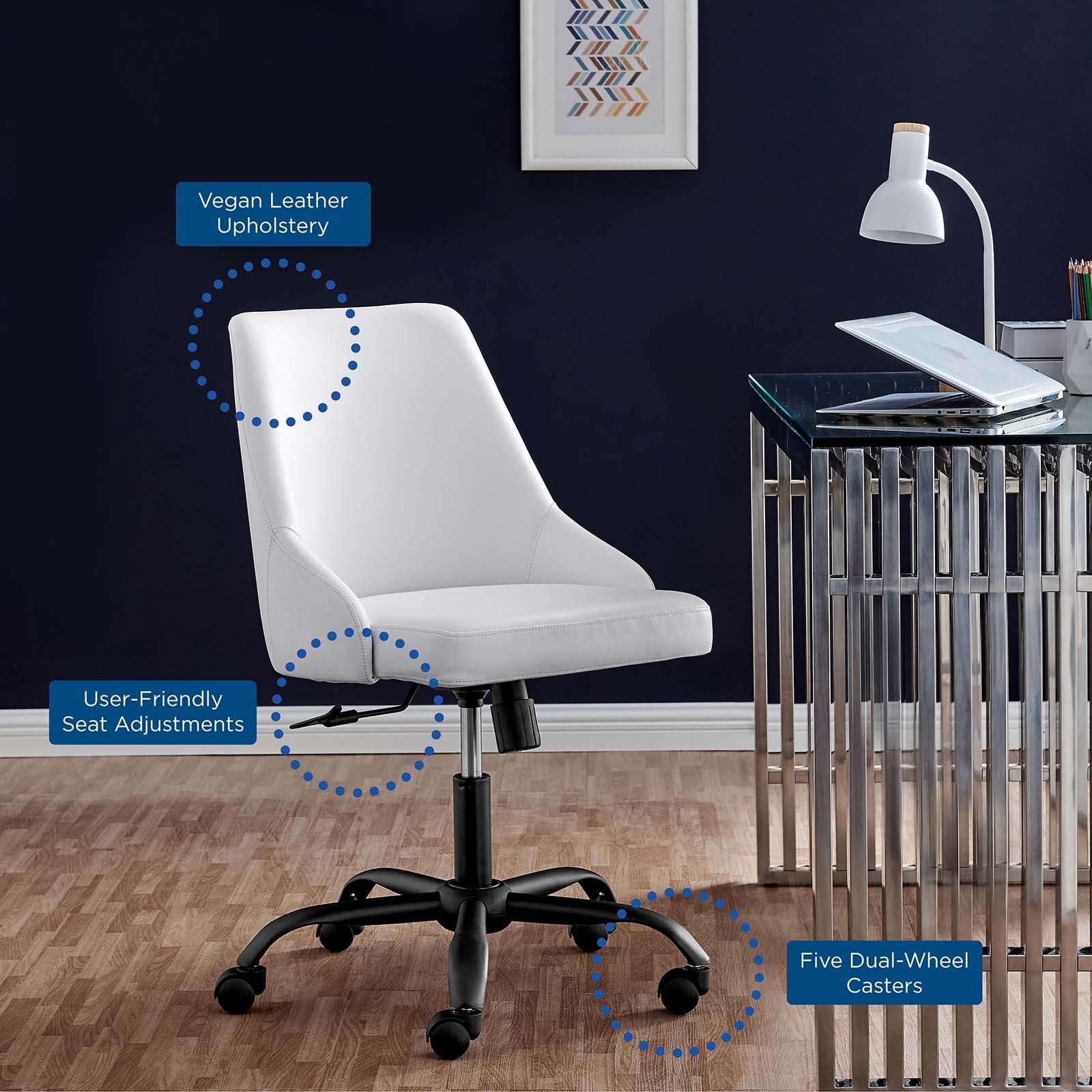 Modway Task Chairs - Designate Swivel Vegan Leather Office Chair Black White