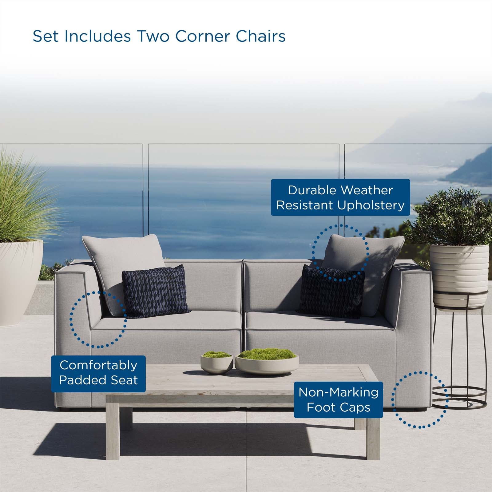 Modway Outdoor Sofas - Saybrook Outdoor Patio Upholstered 2-Piece Sectional Sofa Loveseat Gray