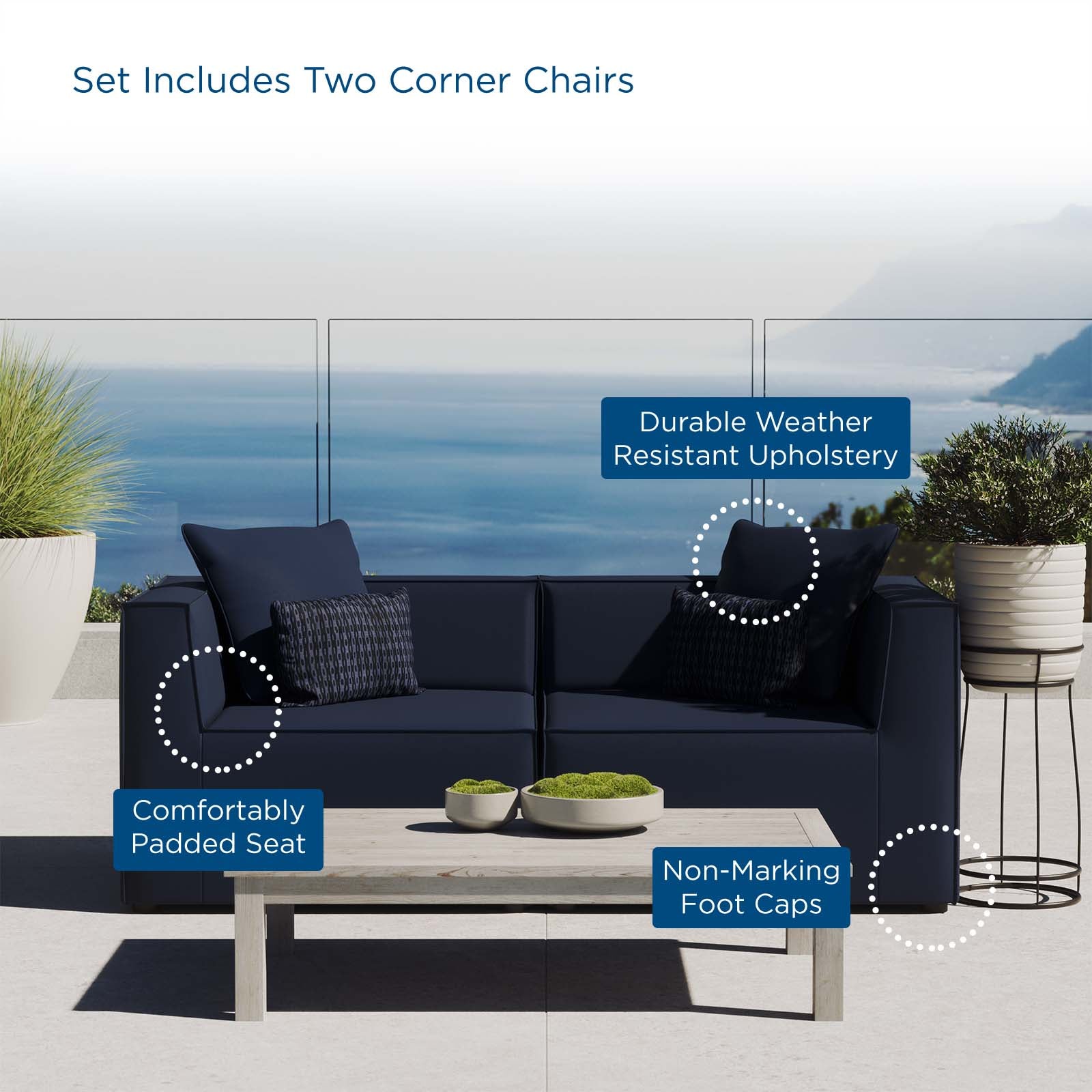 Modway Outdoor Sofas - Saybrook Outdoor Patio Upholstered 2-Piece Sectional Sofa Loveseat Navy