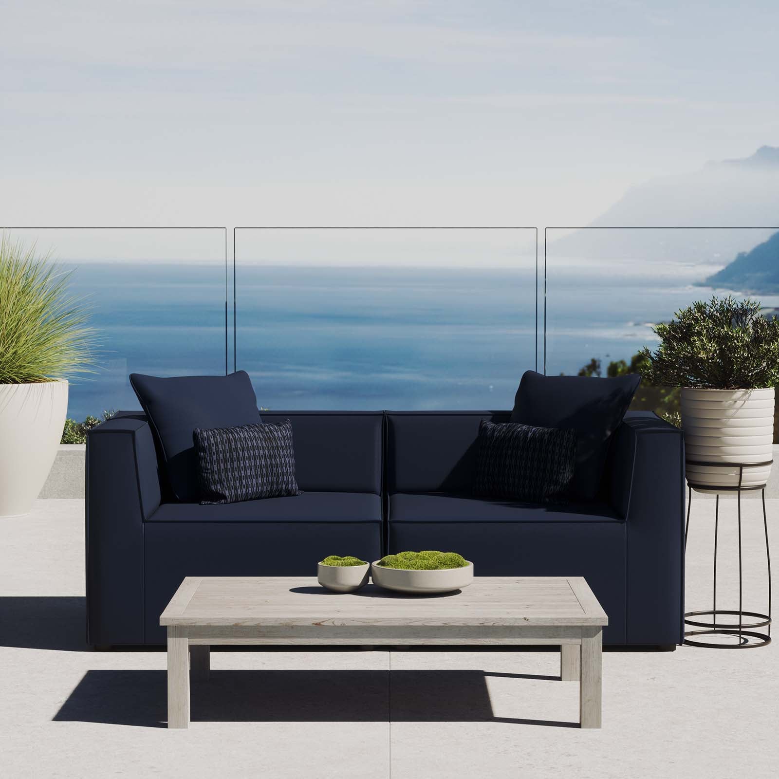 Modway Outdoor Sofas - Saybrook Outdoor Patio Upholstered 2-Piece Sectional Sofa Loveseat Navy