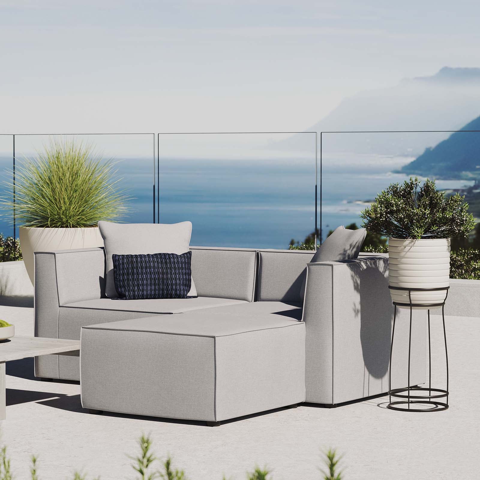 Modway Outdoor Conversation Sets - Saybrook Outdoor Patio Upholstered Loveseat and Ottoman Set Gray