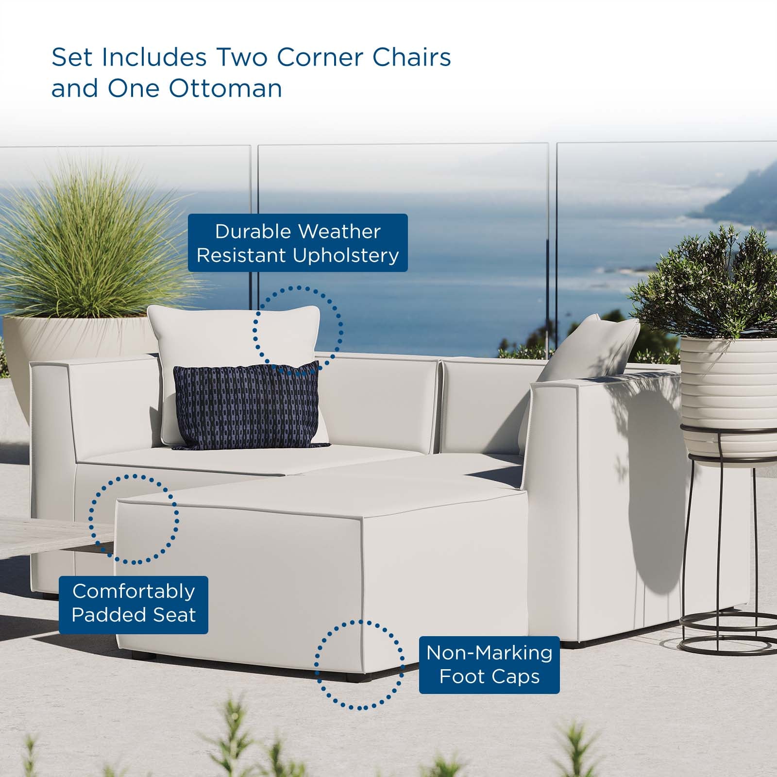 Modway Outdoor Sofas - Saybrook Outdoor Patio Upholstered Loveseat and Ottoman Set White