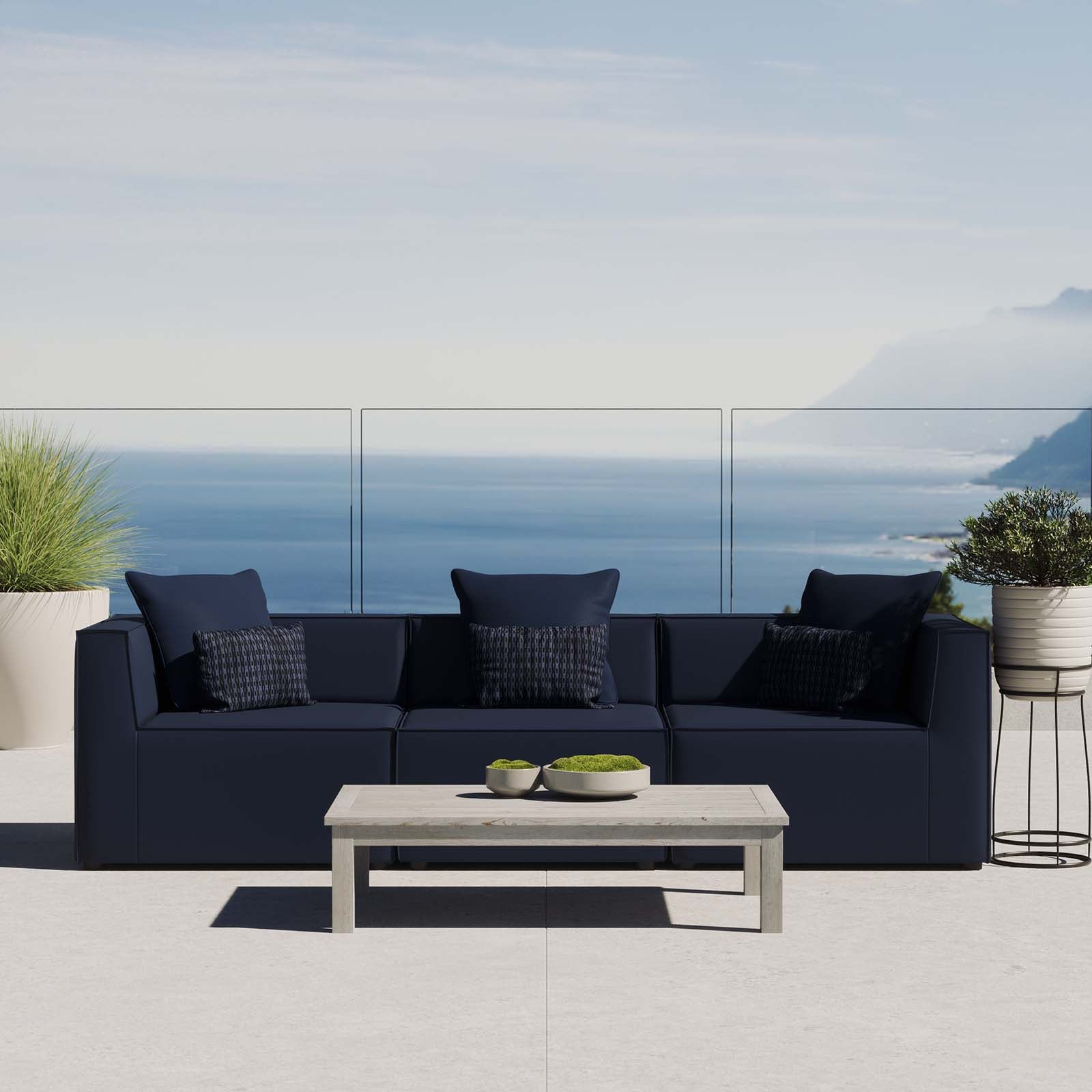 Modway Outdoor Sofas - Saybrook Outdoor Patio Upholstered 3-Piece Sectional Sofa Navy