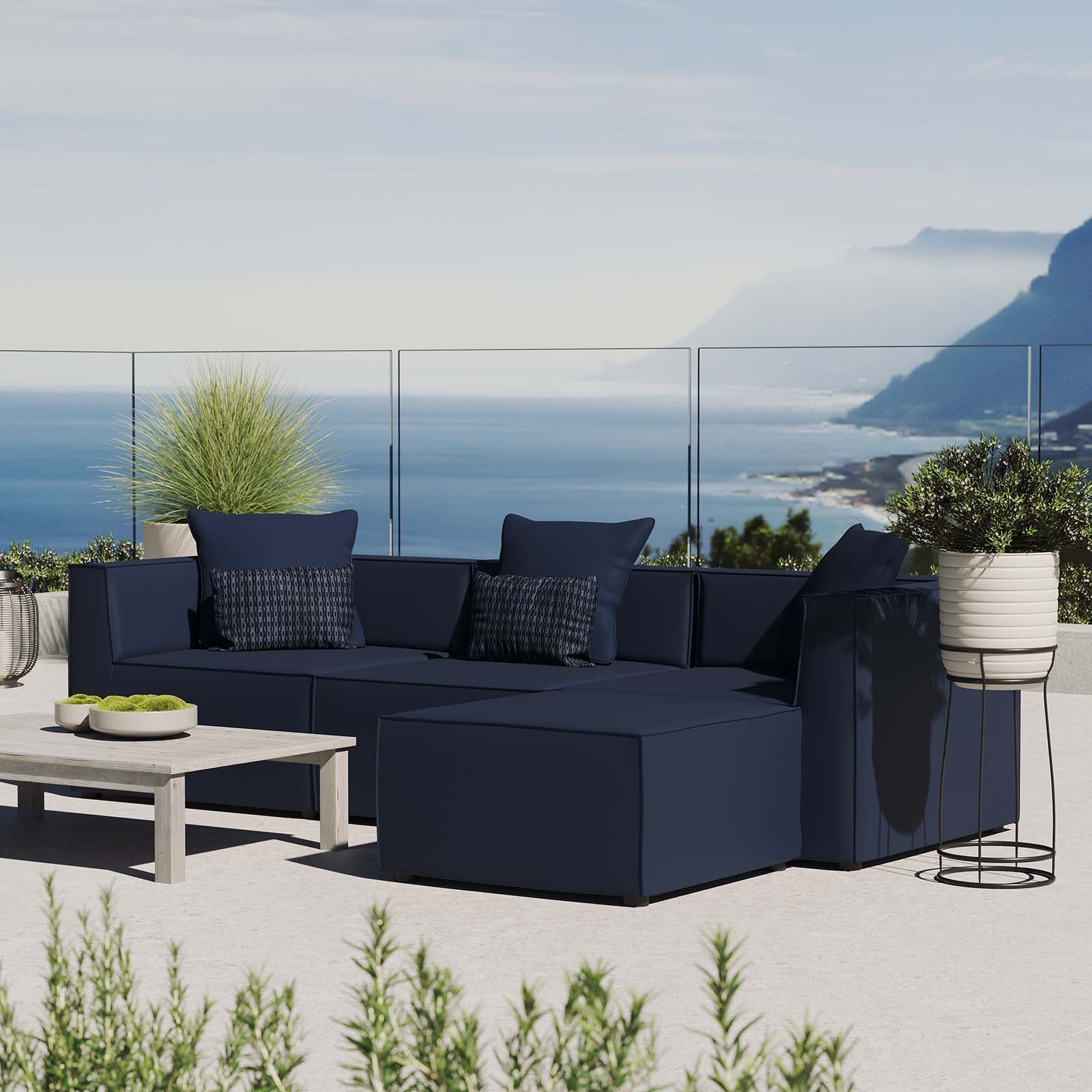 Modway Outdoor Sofas - Saybrook 103.5" Outdoor Patio Upholstered 4-Piece Sectional Sofa Navy