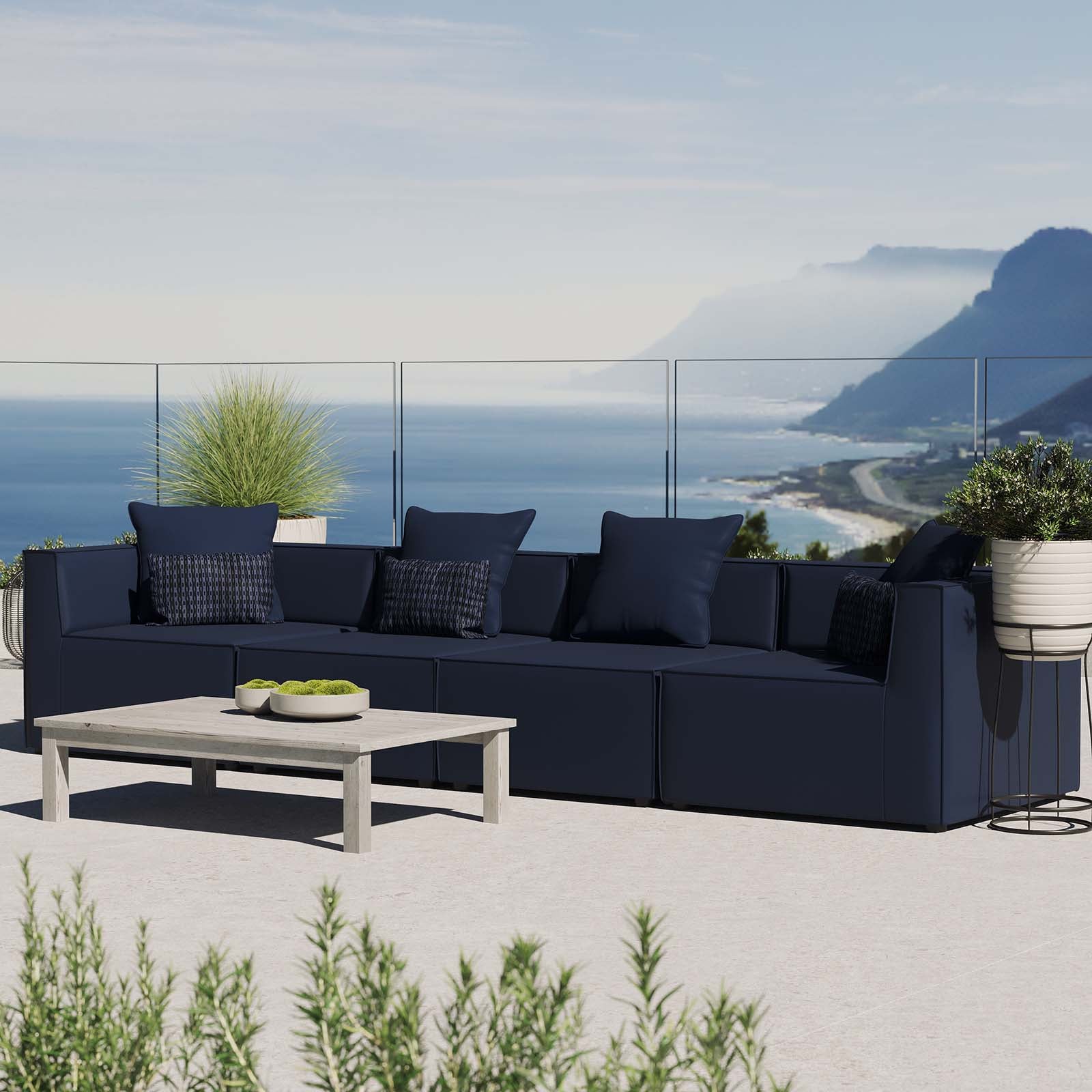 Modway Outdoor Sofas - Saybrook Outdoor Patio Upholstered 4-Piece Sectional Sofa Navy