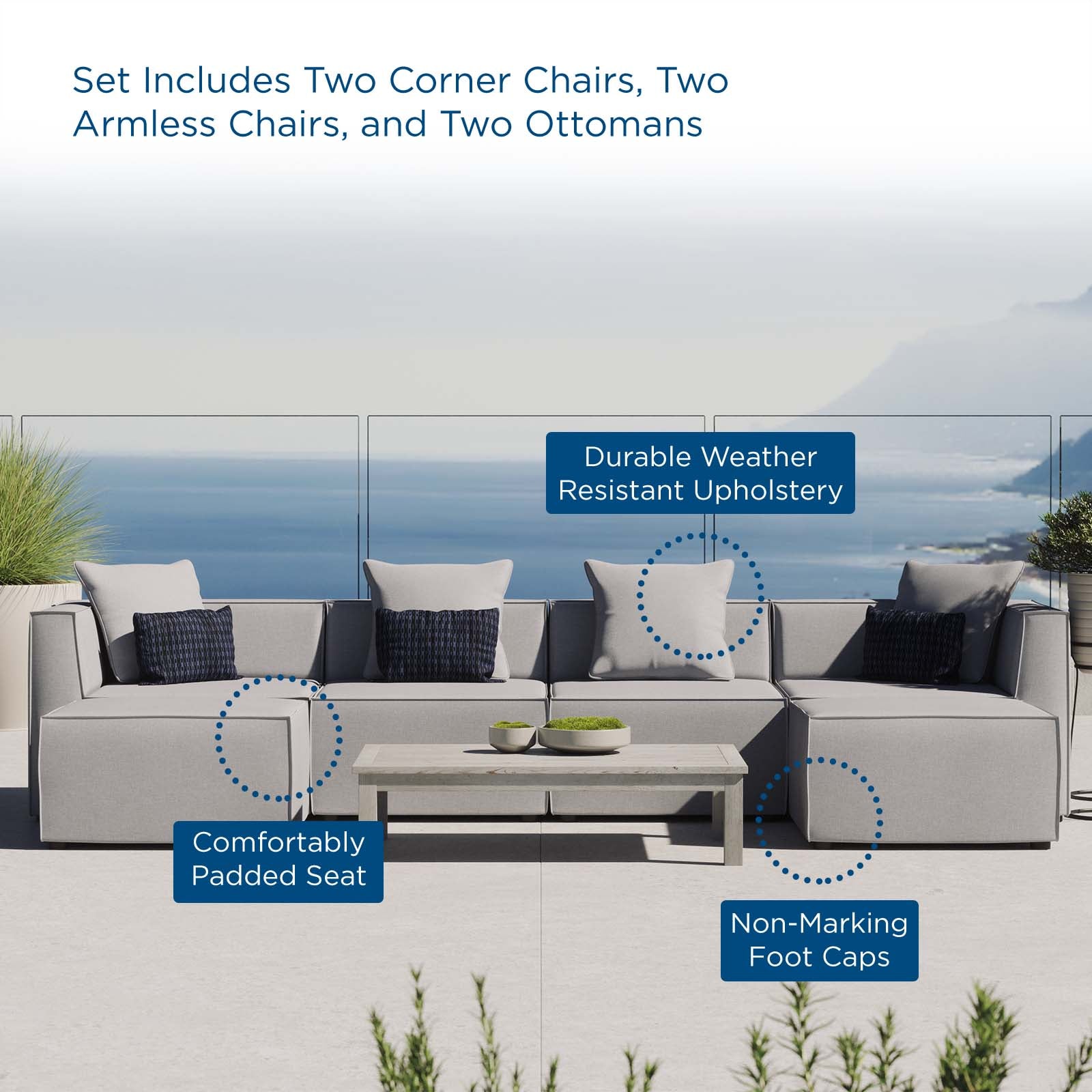 Modway Outdoor Sofas - Saybrook Outdoor Patio 6 Piece Sectional Sofa Gray
