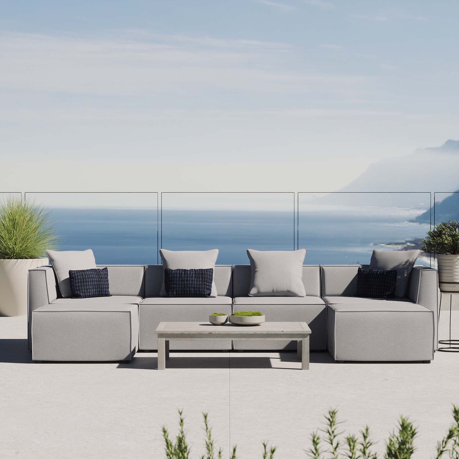 Modway Outdoor Sofas - Saybrook Outdoor Patio 6 Piece Sectional Sofa Gray