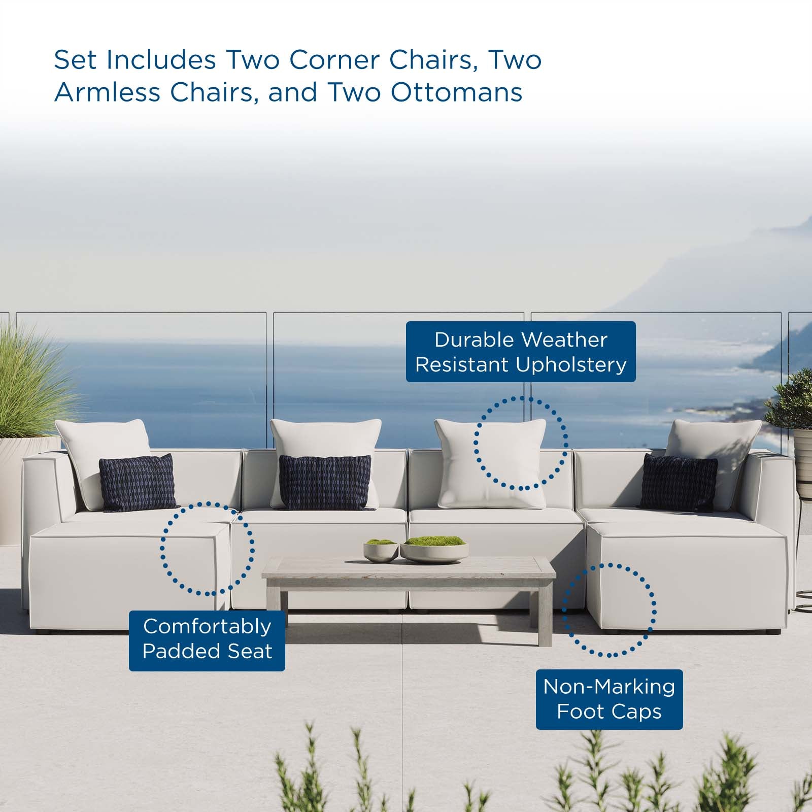Modway Outdoor Sofas - Saybrook Outdoor Patio 6 Piece Sectional Sofa White