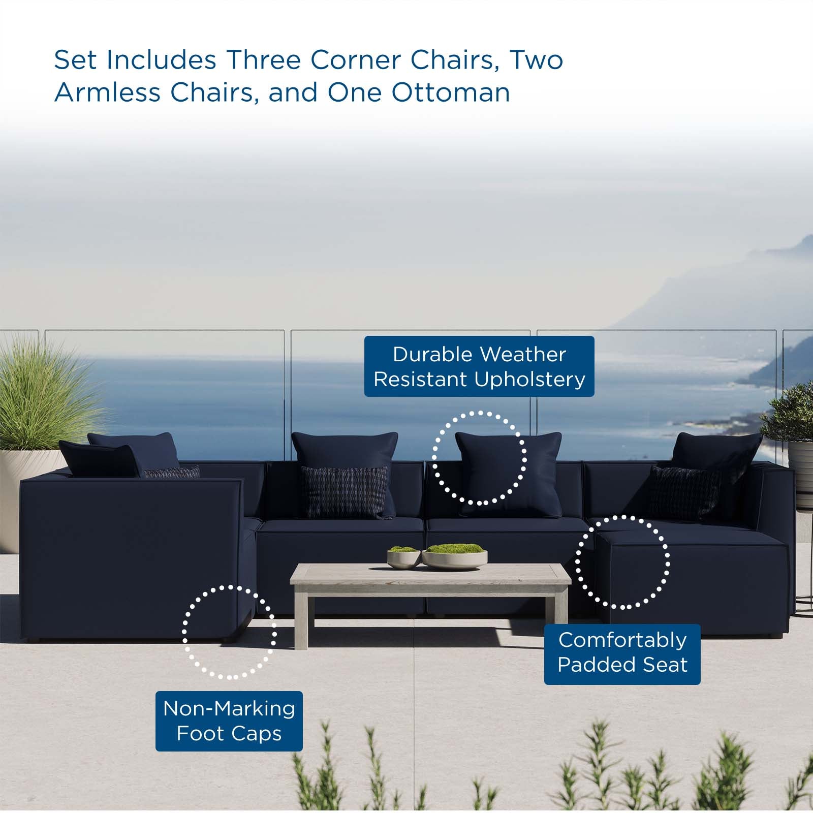 Modway Outdoor Sofas - Saybrook Outdoor Patio Upholstered 6-Piece Sectional Sofa Navy