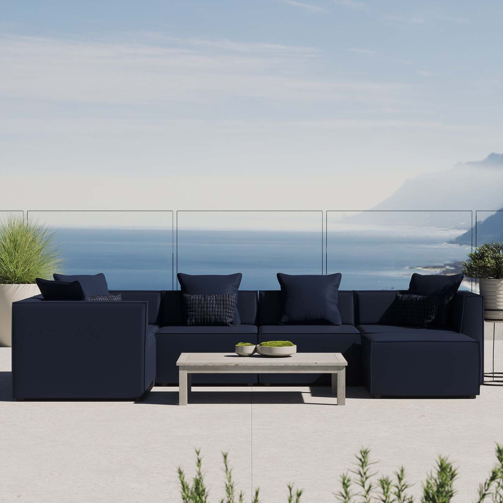 Modway Outdoor Sofas - Saybrook Outdoor Patio Upholstered 6-Piece Sectional Sofa Navy