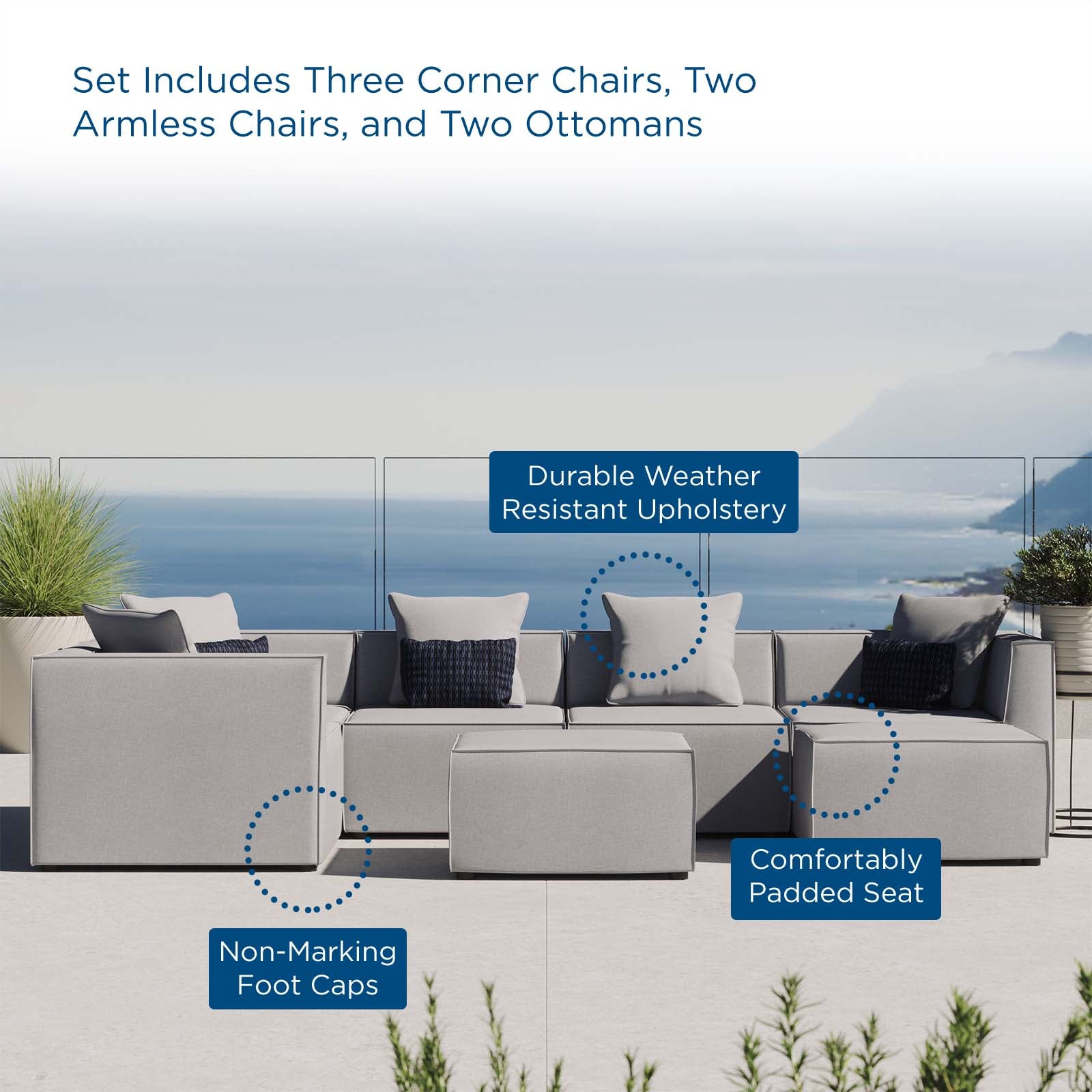 Modway Outdoor Sofas - Saybrook Outdoor Patio 7-Piece Sectional Sofa Gray