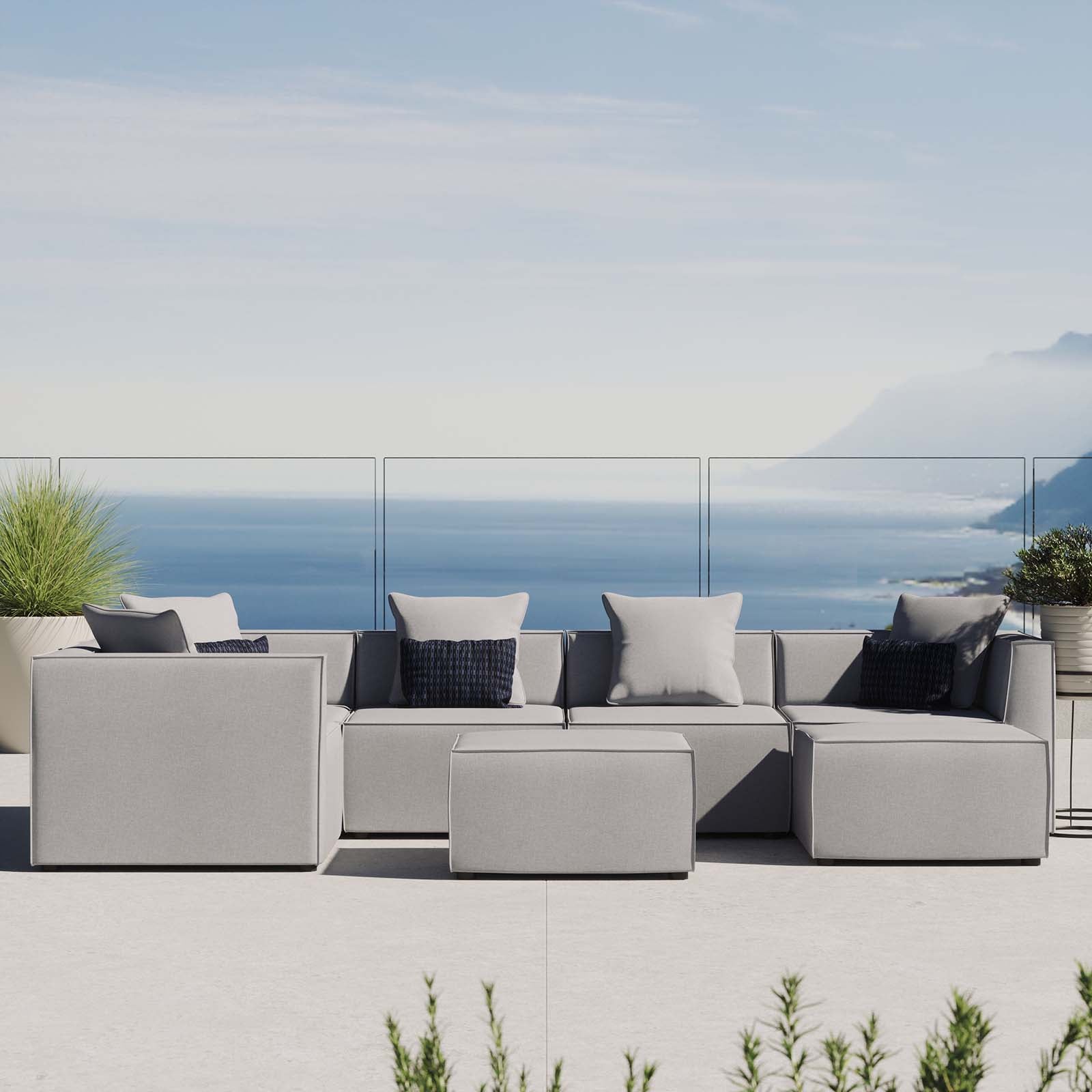 Modway Outdoor Sofas - Saybrook Outdoor Patio 7-Piece Sectional Sofa Gray