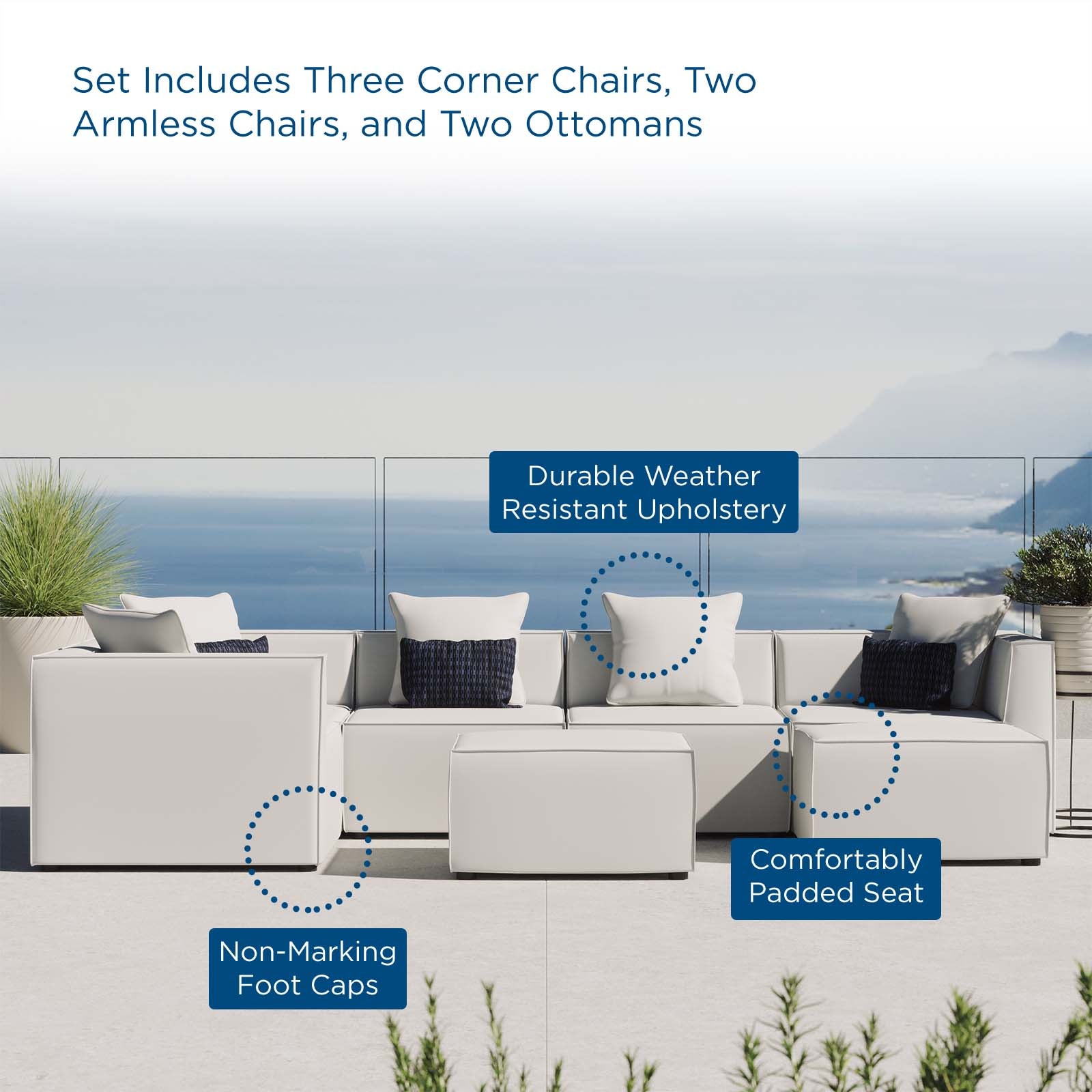 Modway Outdoor Sofas - Saybrook Outdoor Patio 7-Piece Sectional Sofa White