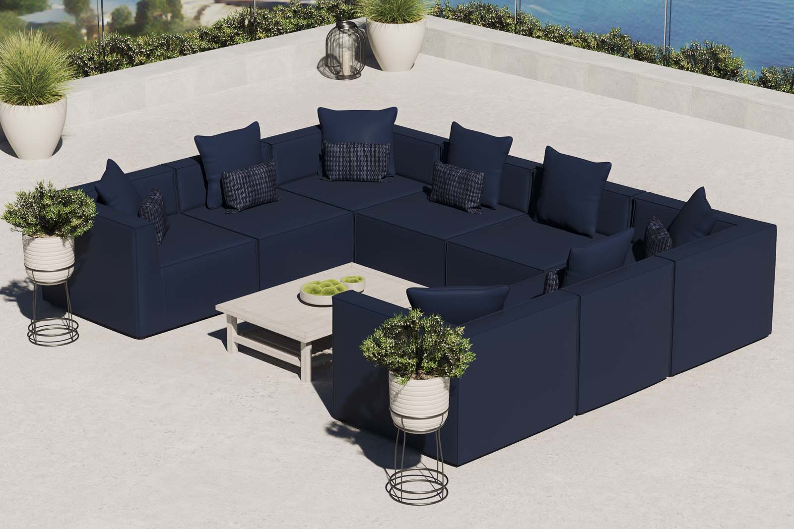 Modway Outdoor Sofas - Saybrook Outdoor Patio Upholstered 8-Piece Sectional Sofa Navy