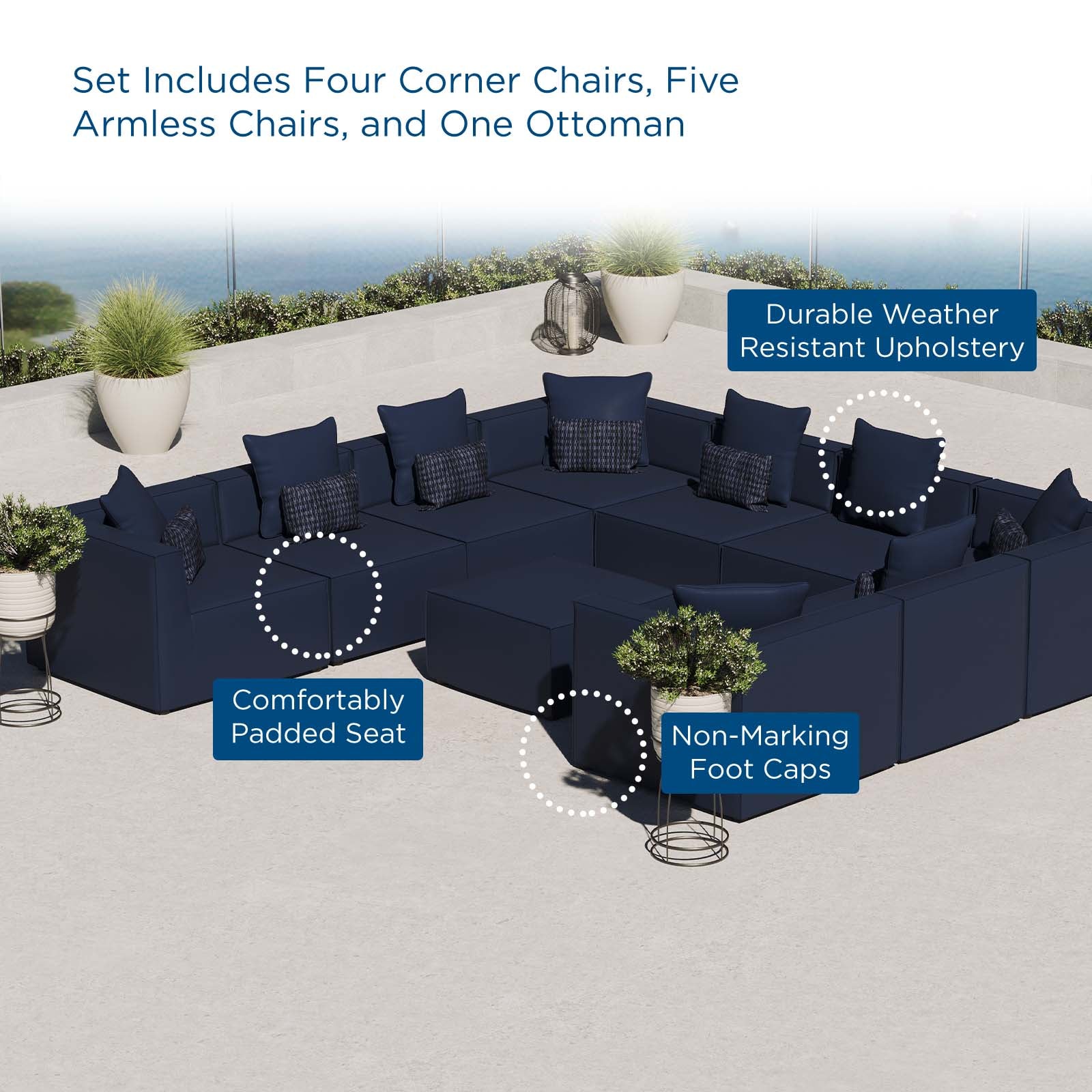 Modway Outdoor Sofas - Saybrook Outdoor Patio Upholstered 10-Piece Sectional Sofa Navy