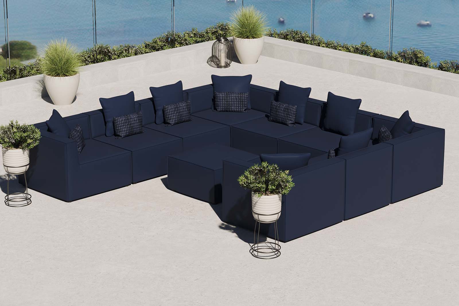 Modway Outdoor Sofas - Saybrook Outdoor Patio Upholstered 10-Piece Sectional Sofa Navy