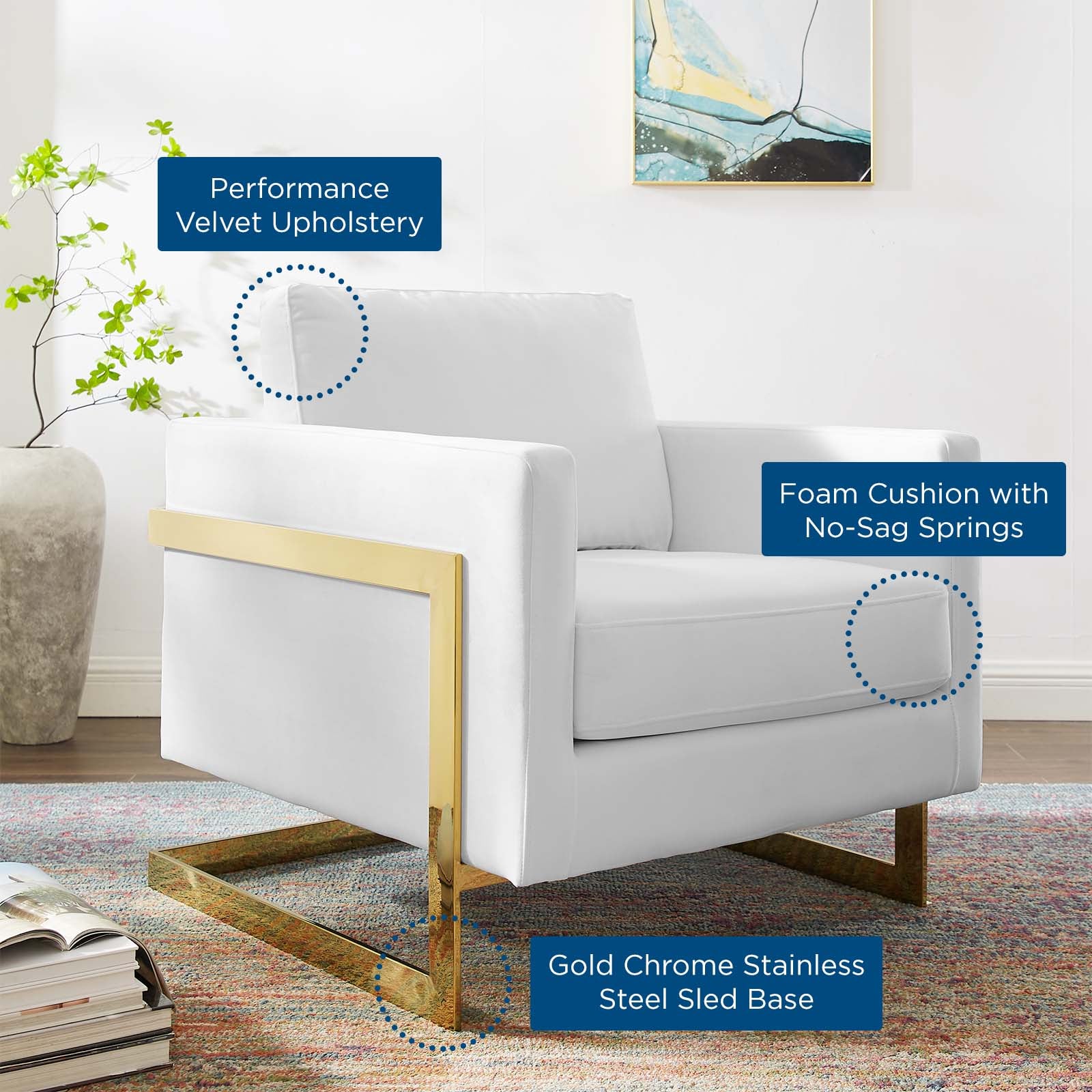 Modway Accent Chairs - Posse Performance Velvet Accent Chair Gold White