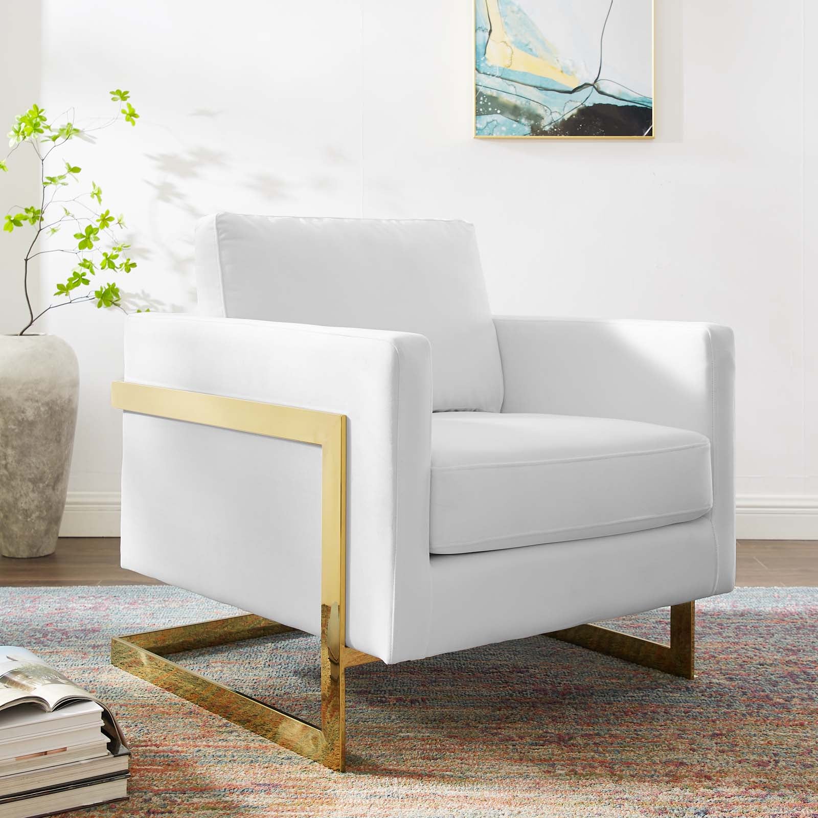 Modway Accent Chairs - Posse Performance Velvet Accent Chair Gold White